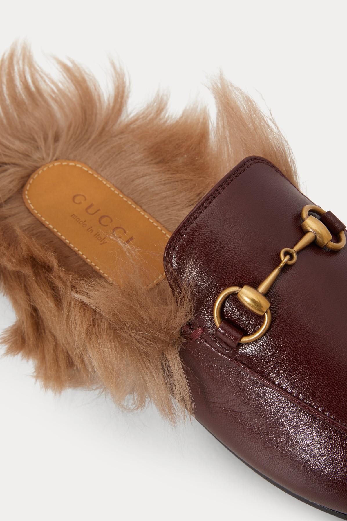 Gucci Princetown Fur Loafers in Brown 