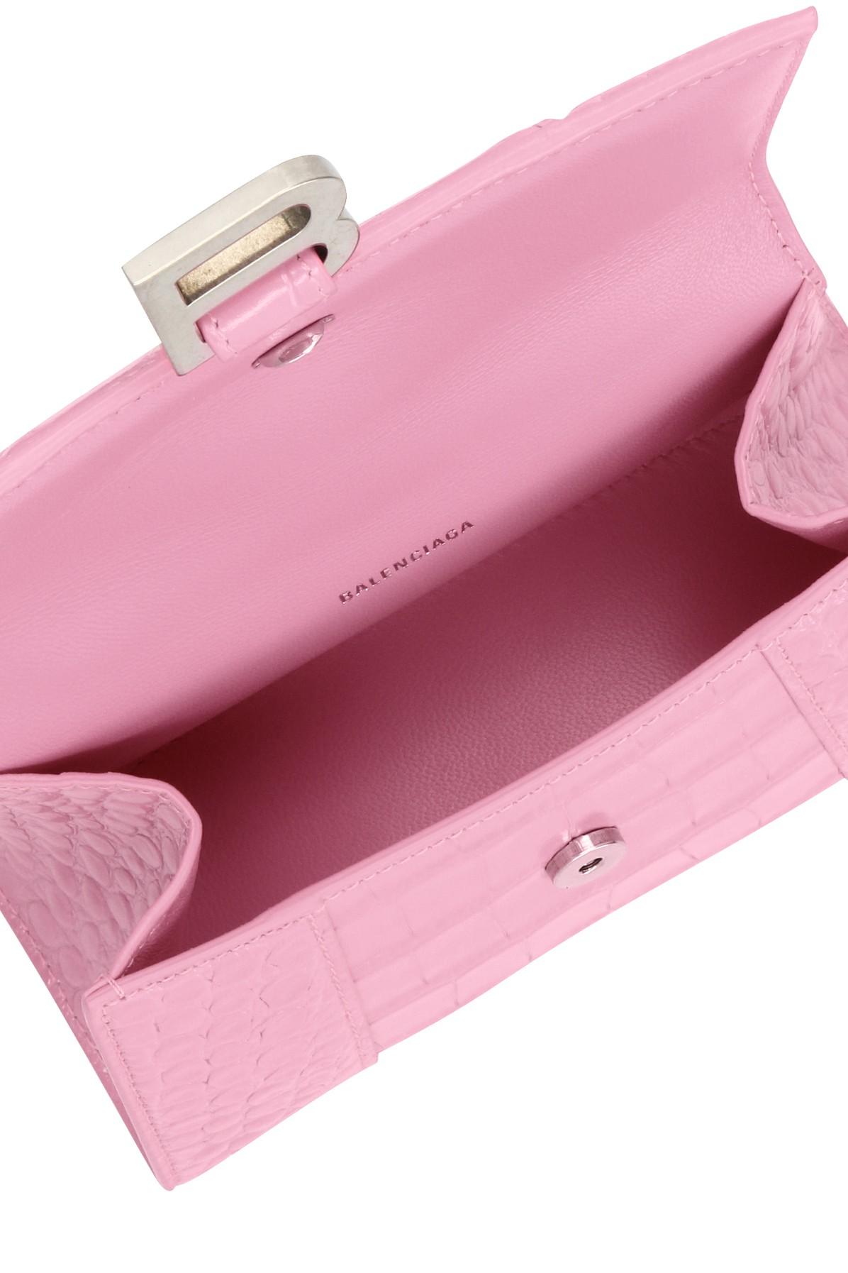 Balenciaga Sweet Pink Metallic Coated Canvas Hourglass Xs Top Handle Bag