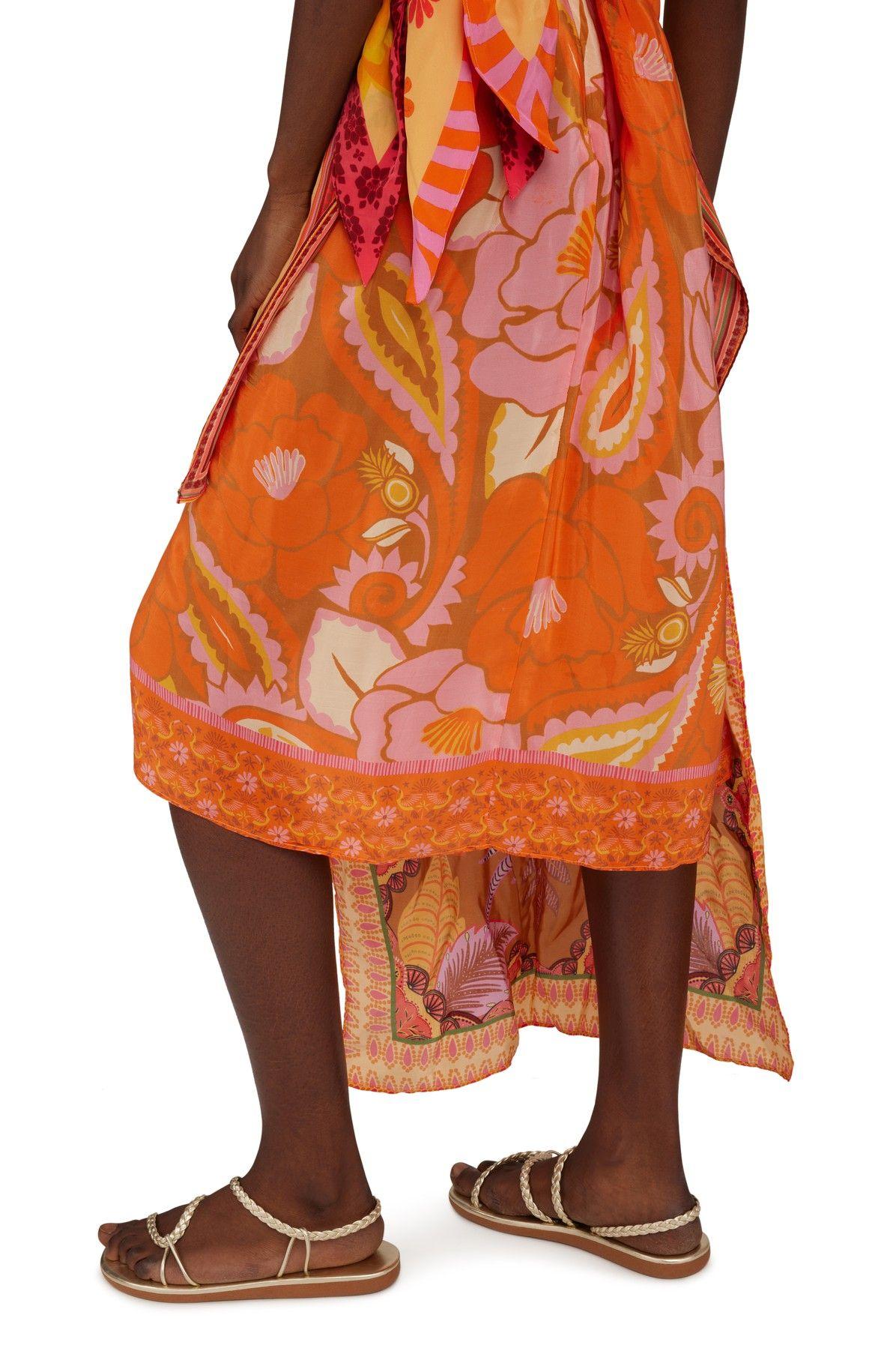 FARM Rio Forest Mixed Scarves Midi Dress in Orange | Lyst
