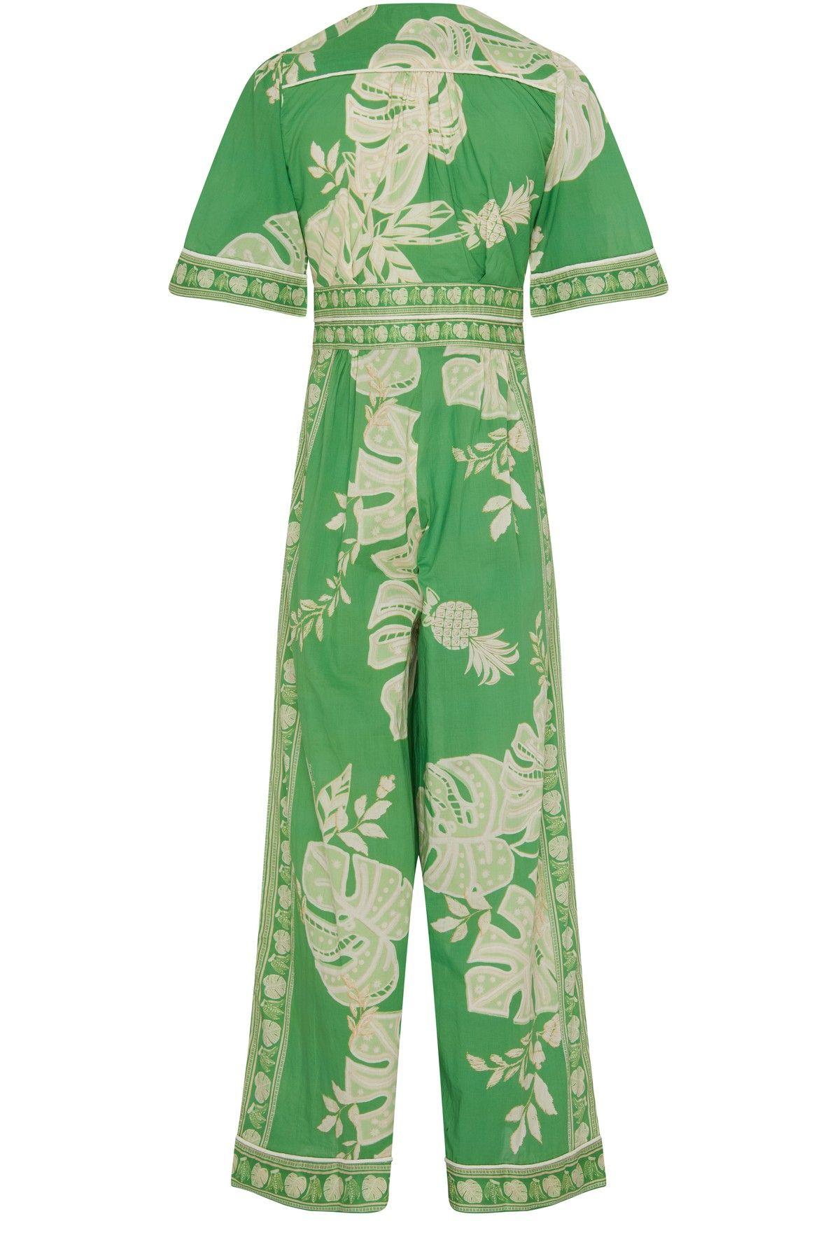 green emerald velvet dress Farm Rio Monstera Linen Midi Dress in Multi main image 0