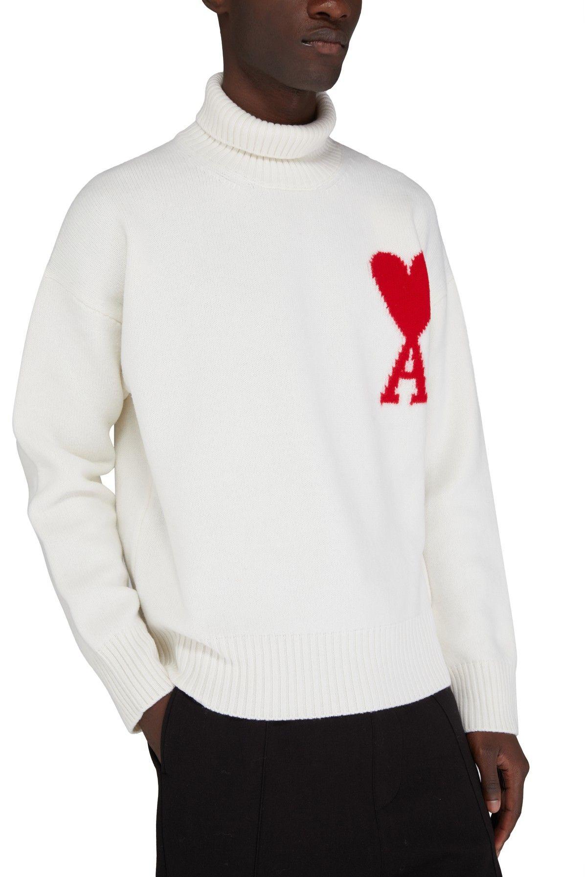 Ami Paris Wool Funnel Neck Sweater in White for Men | Lyst