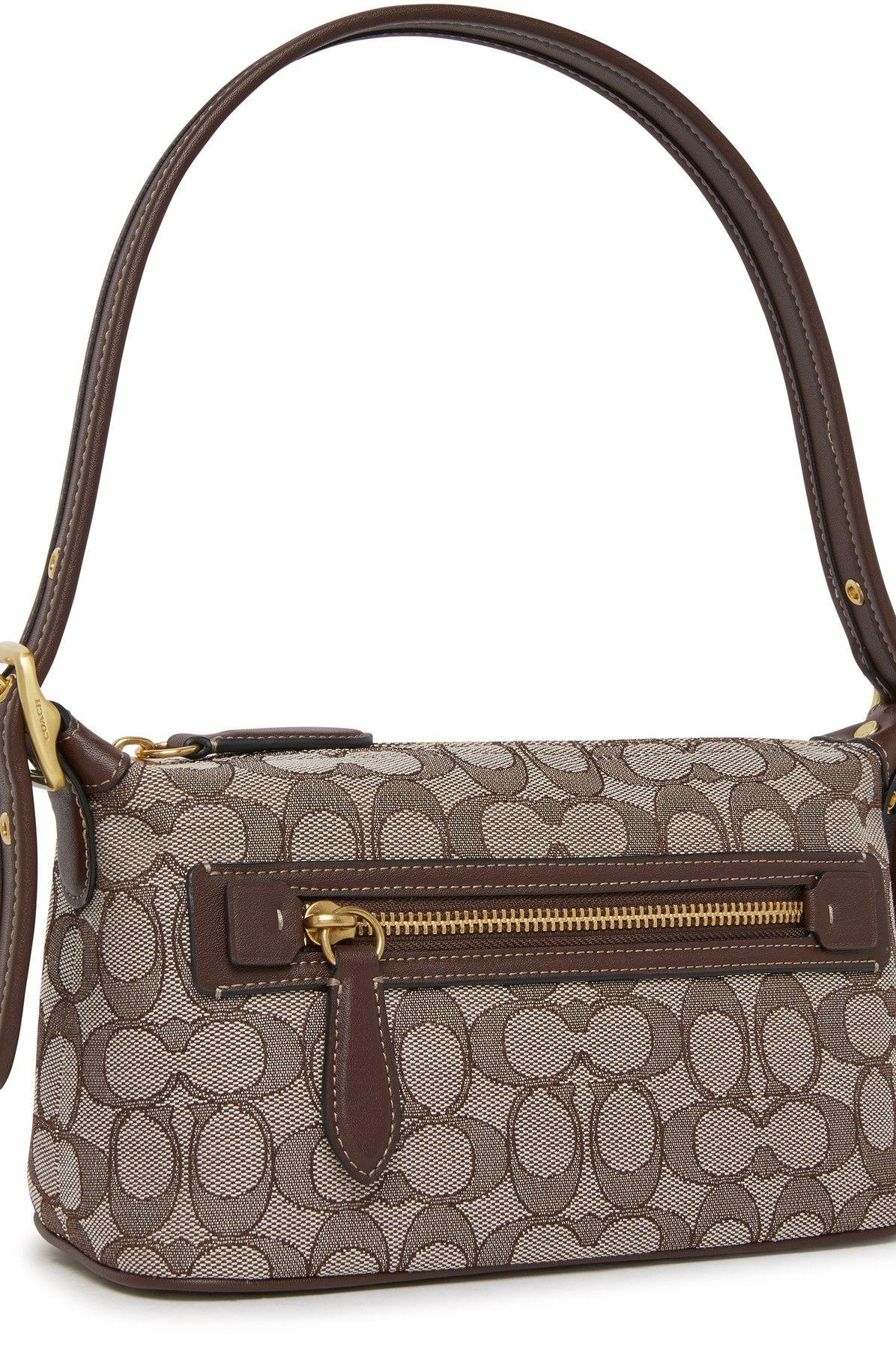 COACH WOMENS BROWN MONOGRAM SIGNATURE SMALL BAGUETTE HAND BAG PURSE 6332