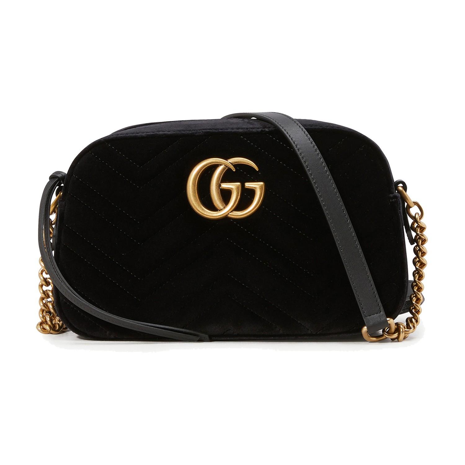 Gucci GG Marmont Velvet Camera Bag in Black | Lyst