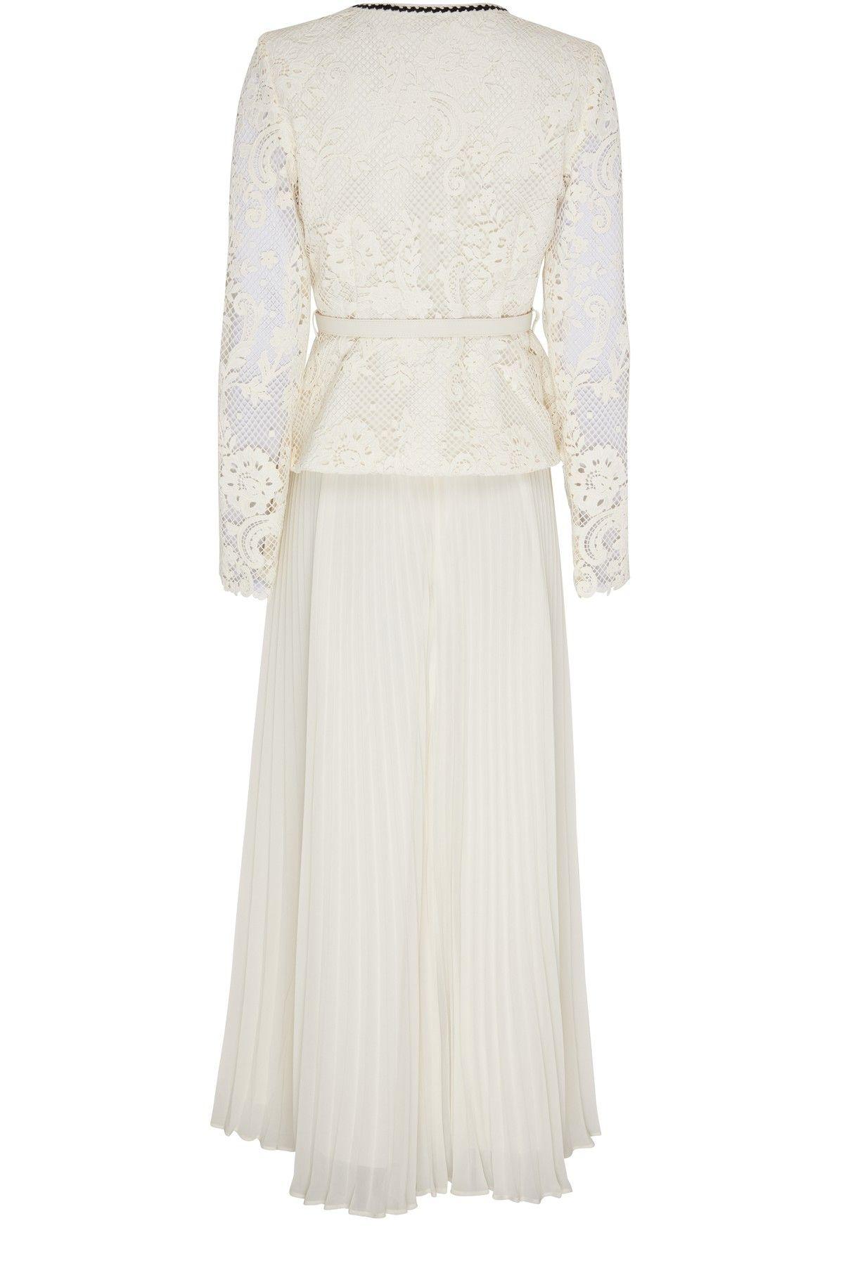 Self-Portrait Convertible Pleated Georgette And Embellished Corded Lace  Midi Dress in White | Lyst