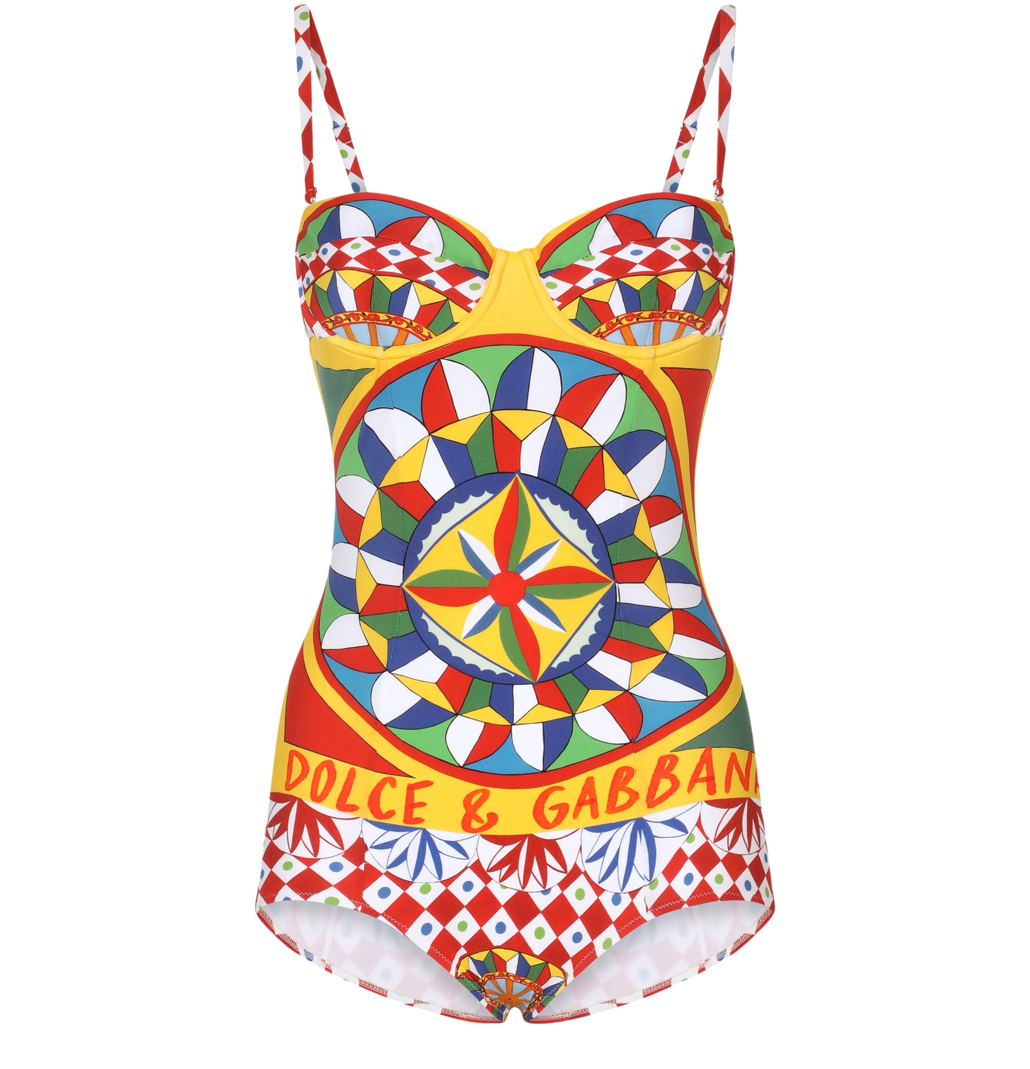 Dolce & Gabbana Carretto-Print Balconette One-Piece Swimsuit | Lyst