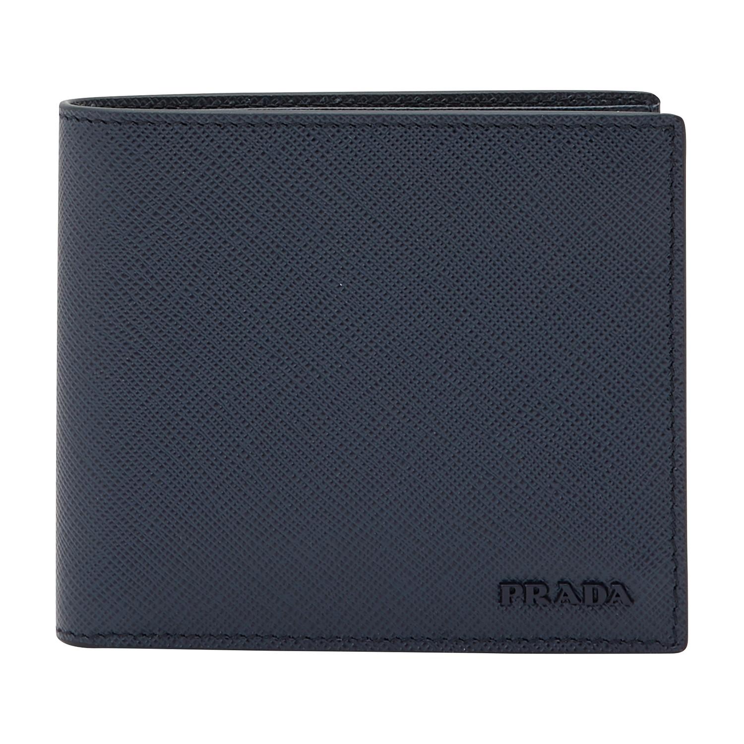 Prada Leather Wallet in Blue for Men - Lyst