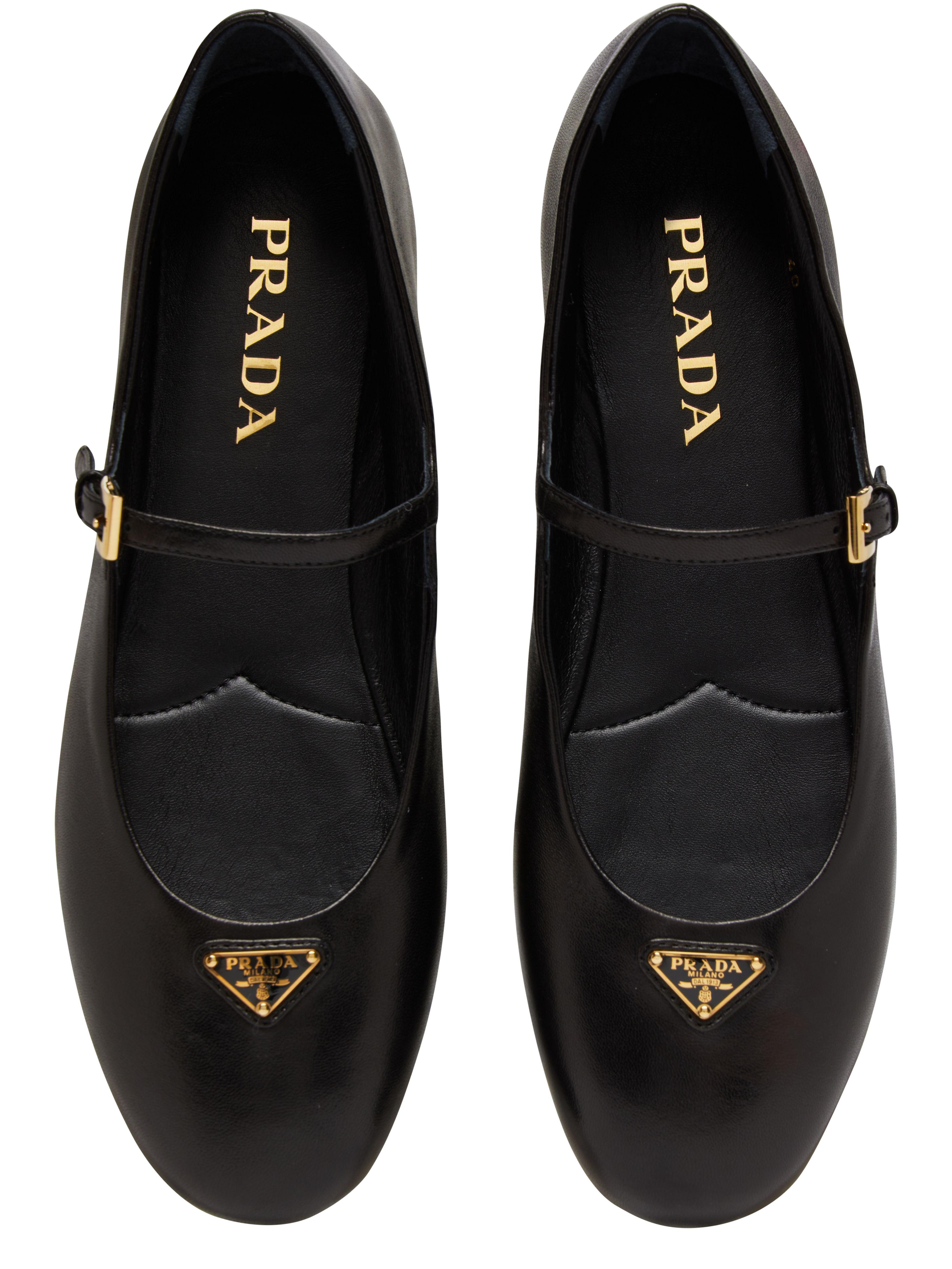 Prada Leather Ballet Flats With Strap in Black | Lyst