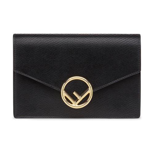 Fendi Black Leather Small Divisa F Wallet On Chain Clutch Fendi
