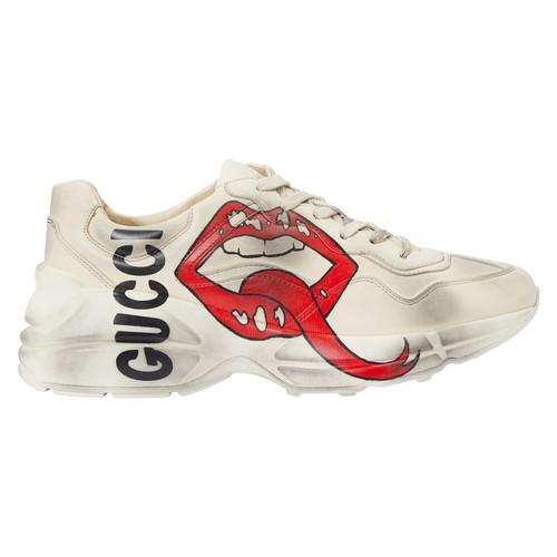 Gucci Rhyton Leather Sneakers With Maxi Mouth Print in White | Lyst