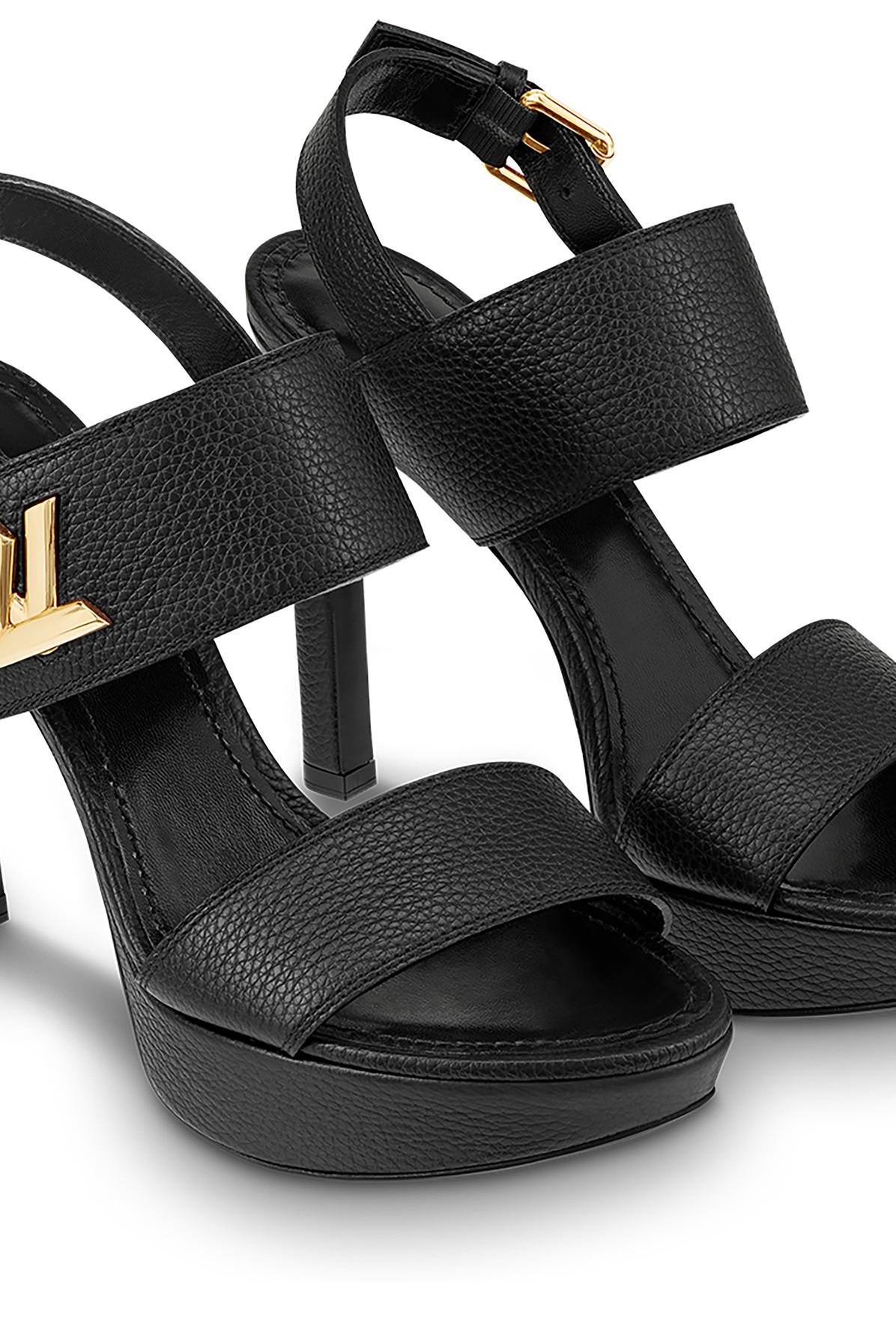 LOUIS VUITTON Sandals Horizon Line LV Logo Metal Fittings Calf Leather Shoes  Shoes Women's Black Size 35 (22cm equivalent) ref.446954 - Joli Closet