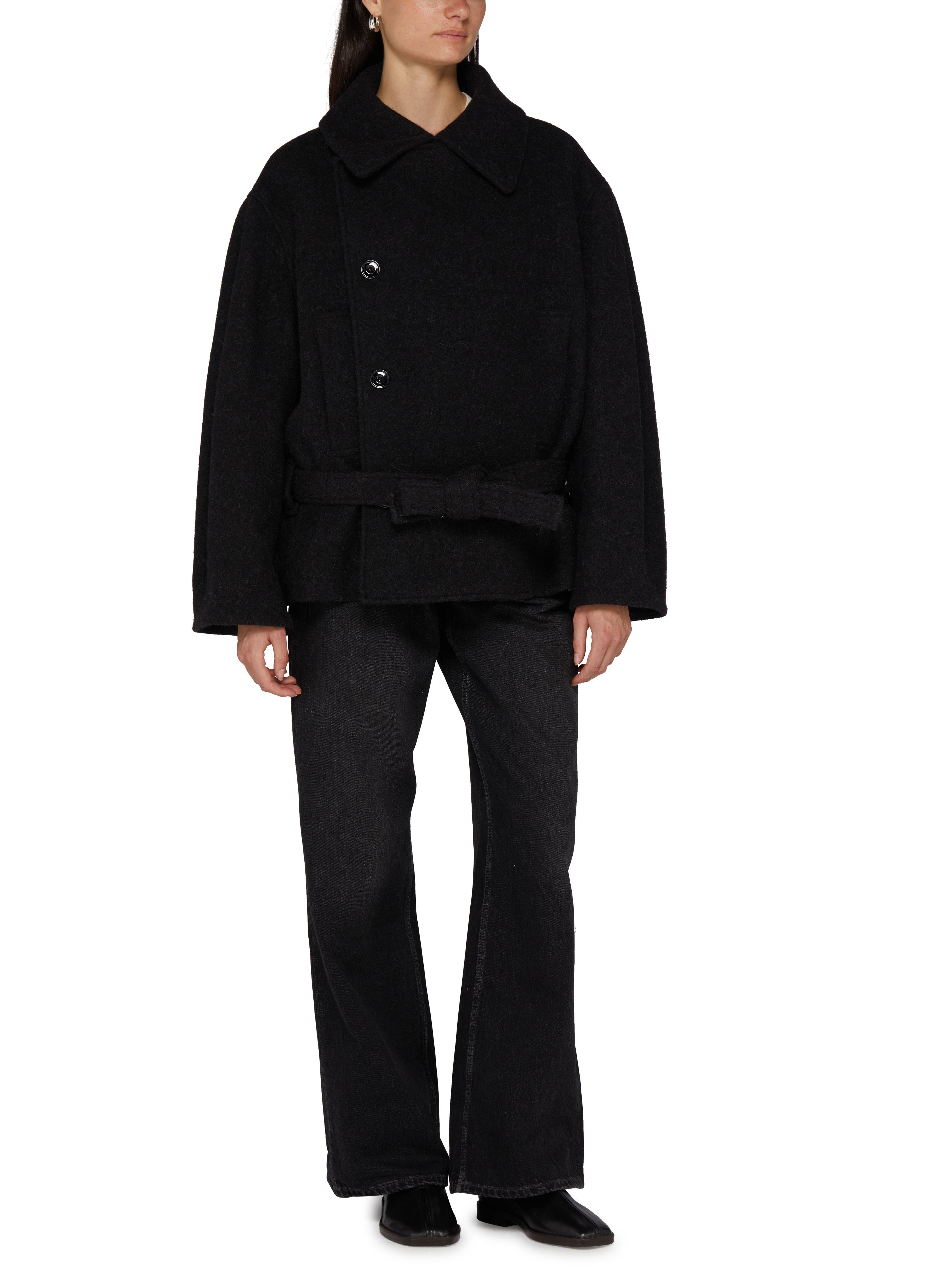 Lemaire Short Asymmetrical Bathrobe Coat in Black | Lyst Lemaire Short Asymmetrical Bathrobe Coat in Black | Lyst