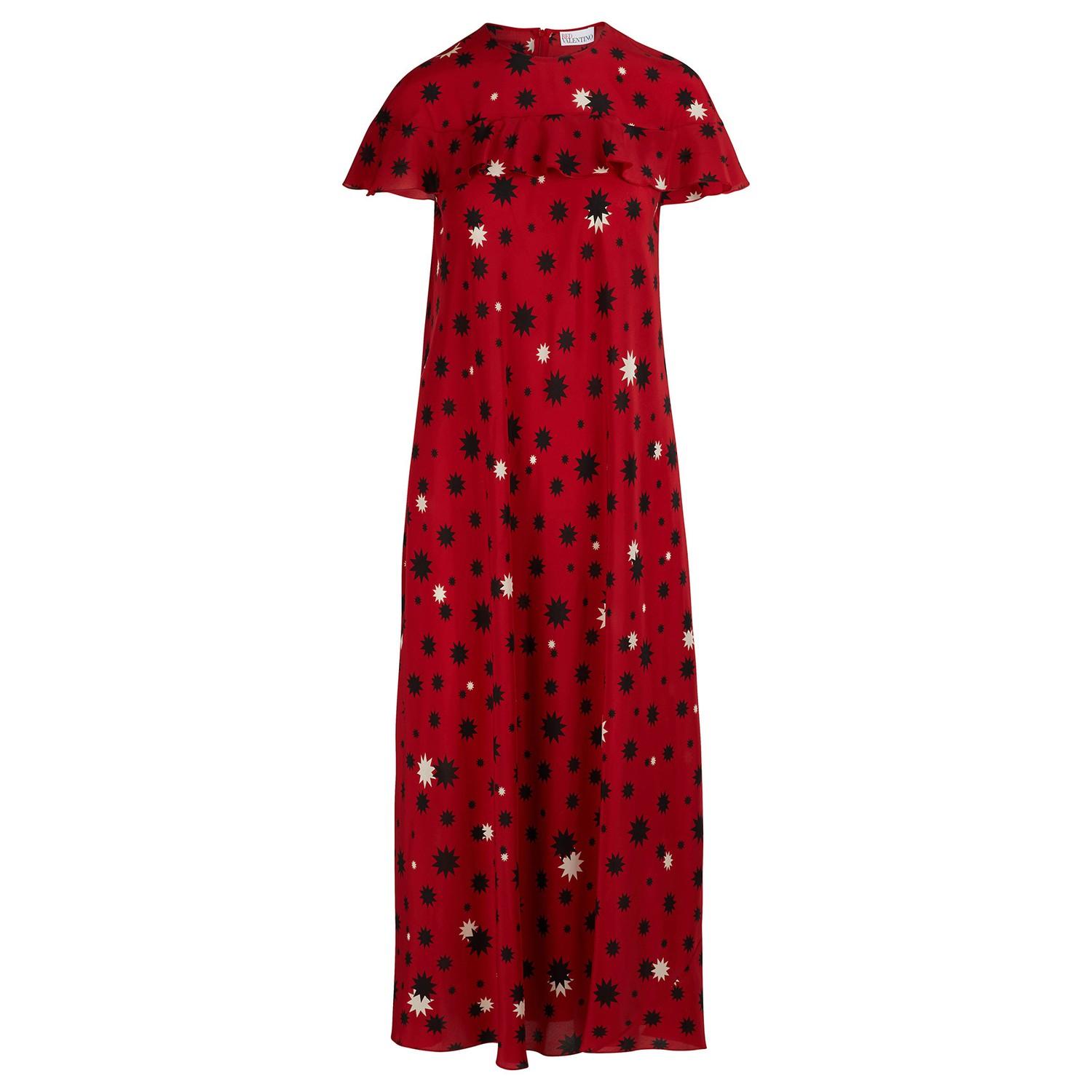 RED Valentino Long Printed Dress in Deep Red (Red) - Lyst