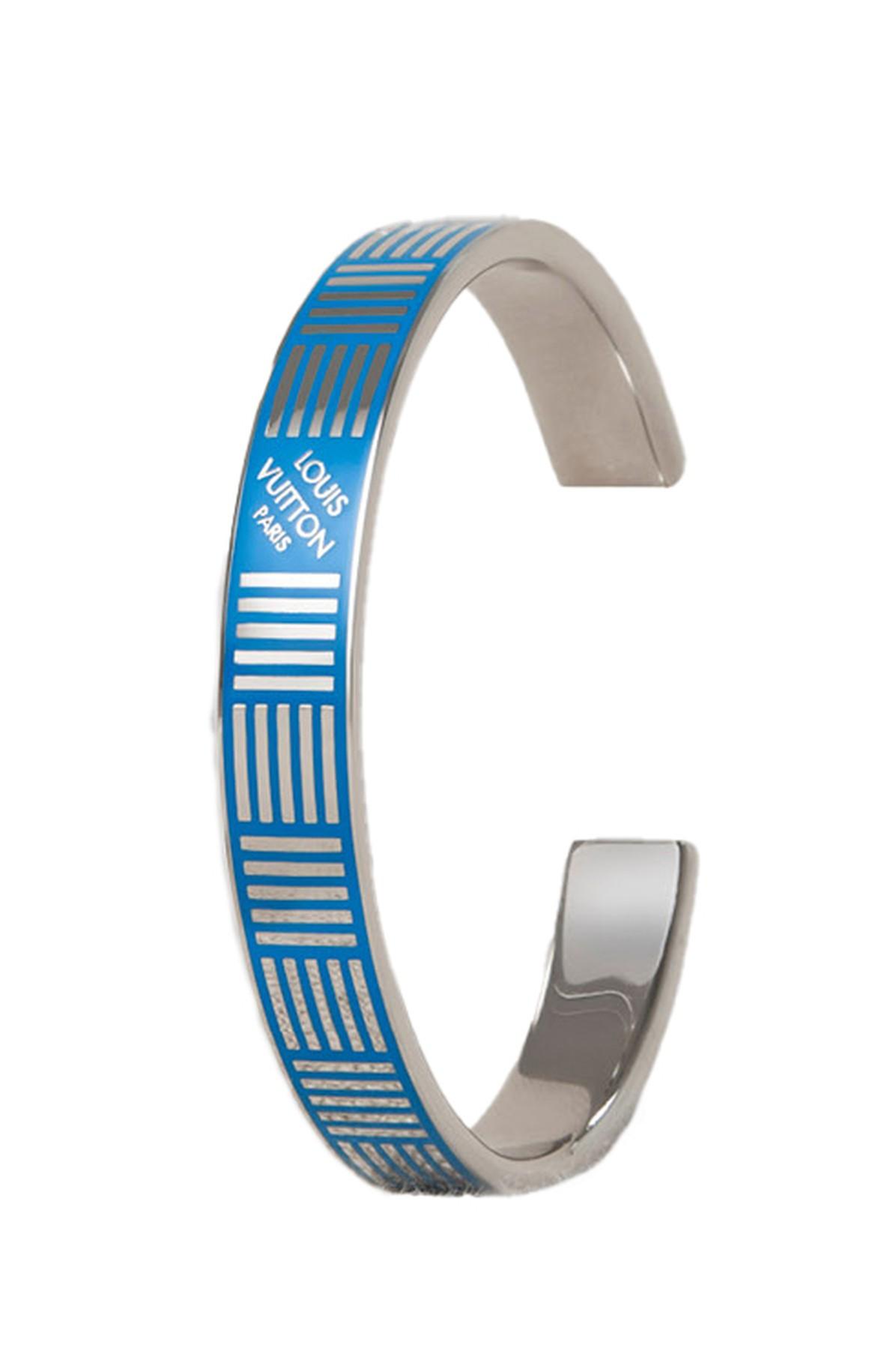 Louis Vuitton Silvertone Bleu Damier Colors Cuff Bracelet