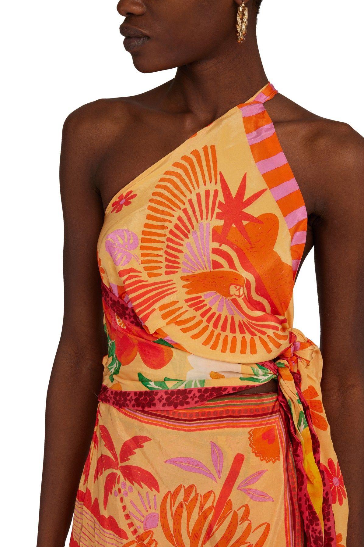 FARM Rio Forest Mixed Scarves Midi Dress in Orange | Lyst FARM Rio Forest Mixed Scarves Midi Dress in Orange | Lyst