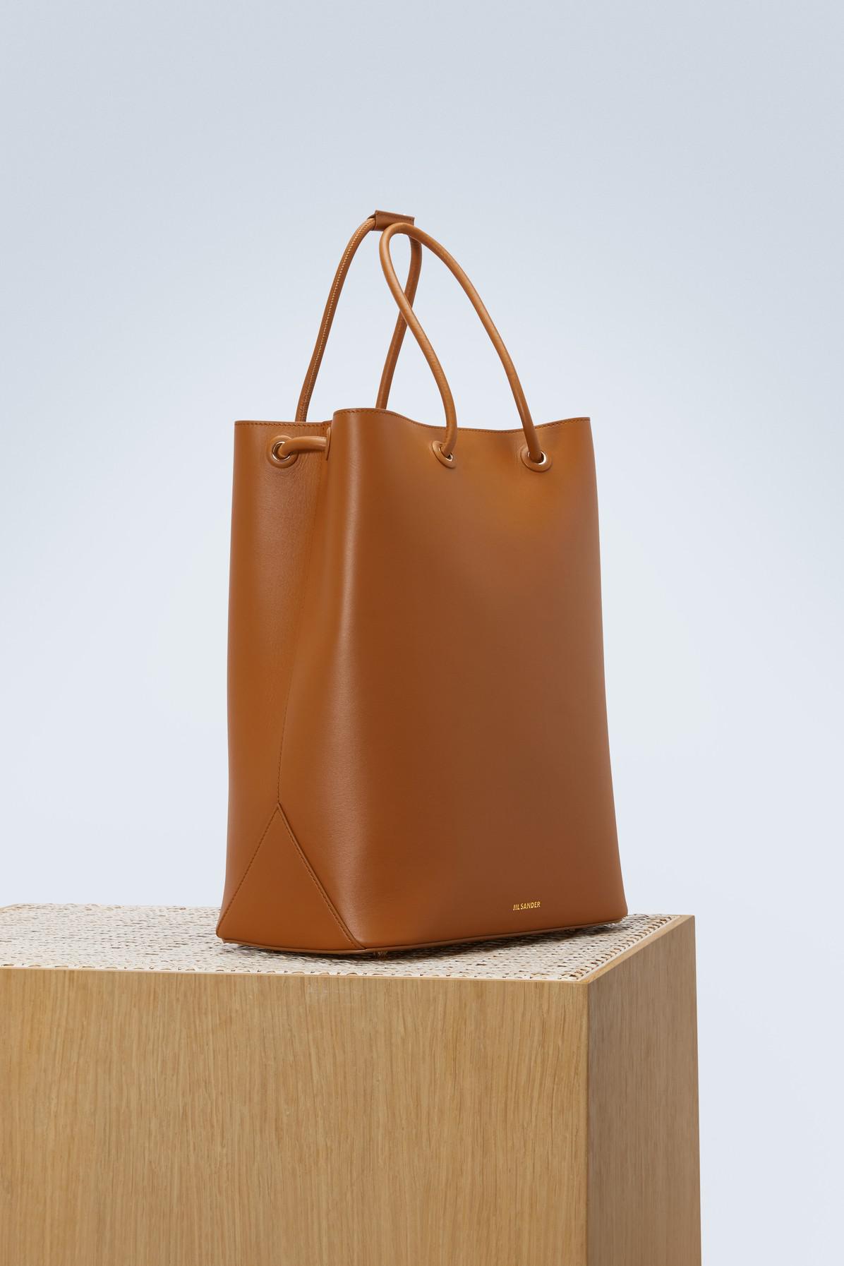 Jil Sander Leather J-shopper Md Tote Bag in Cognac (Brown) | Lyst