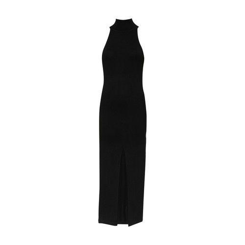 Totême Ribbed Neck Wool Dress in Black | Lyst