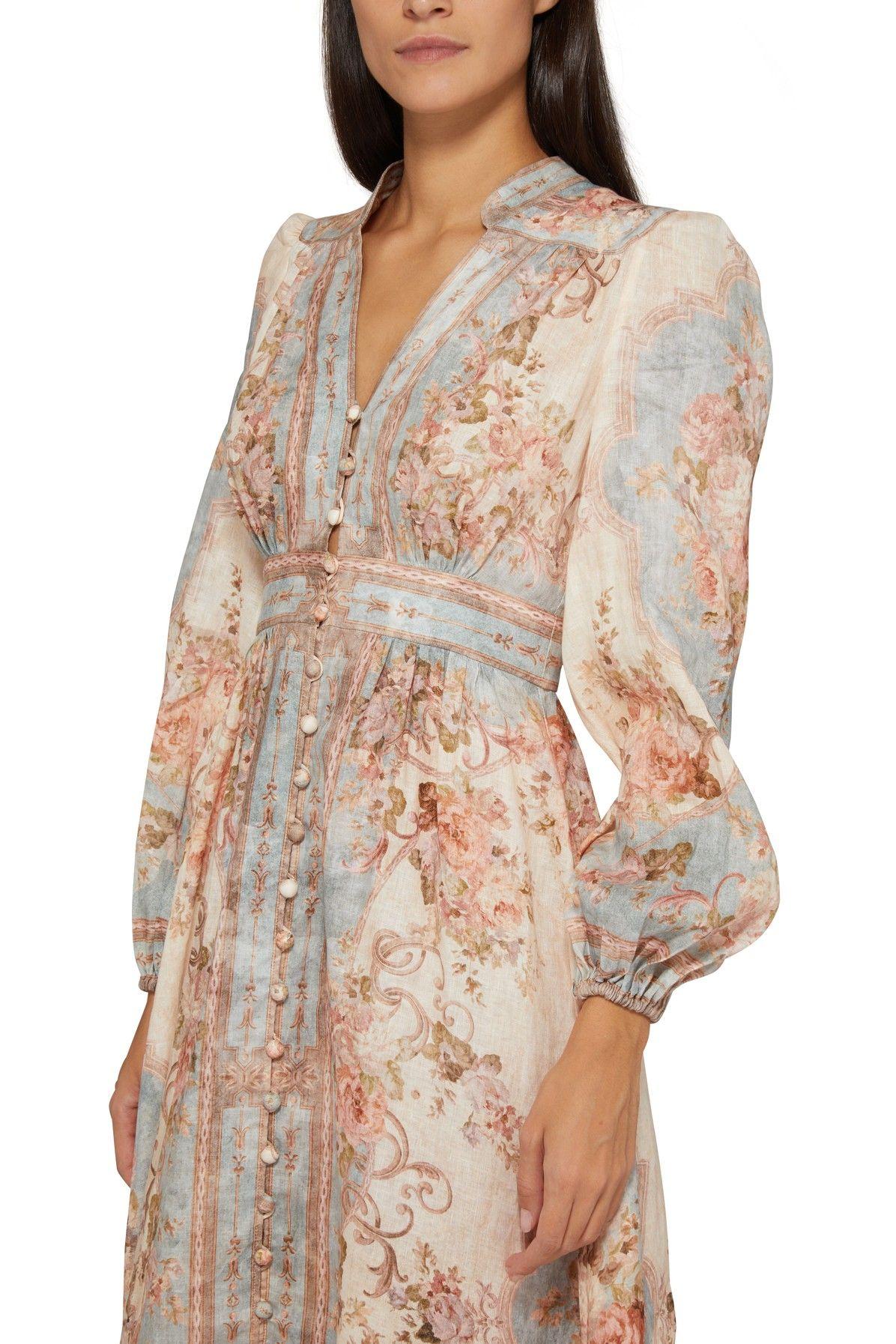 chinese dress ladies Everley Plunge Midi Dress Green Watercolour Floral  blueandcream