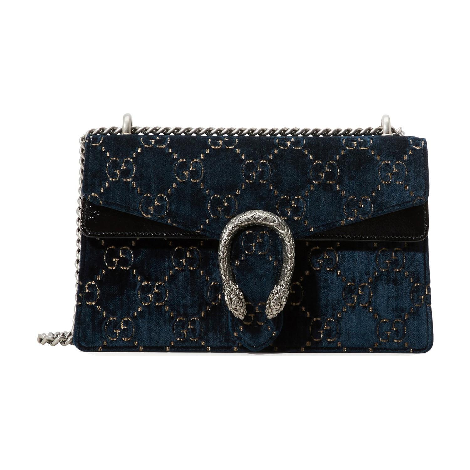 Handbags Gucci Gucci GG Dionysus Mini Shoulder Bag in Blue Velvet Size Unique Inter