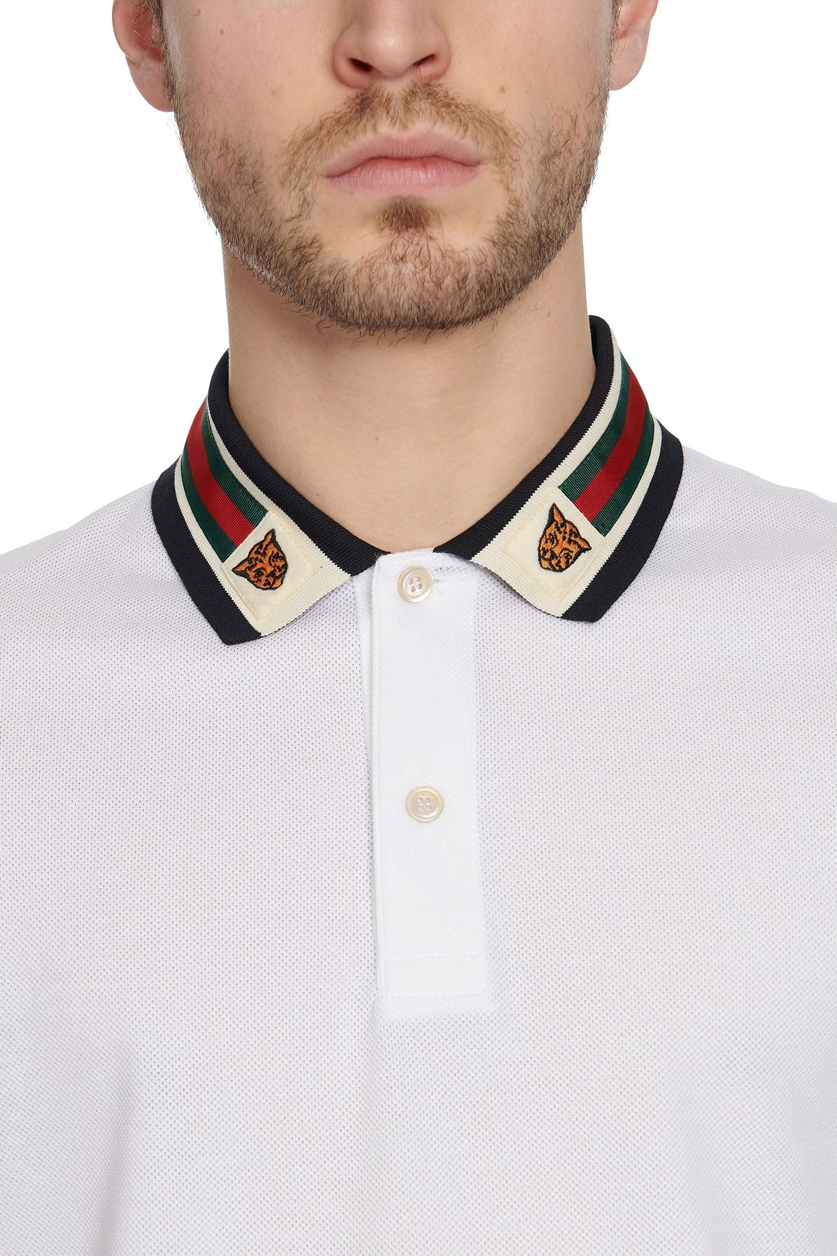 Gucci Cotton Polo With Tiger Head Embroidery In White