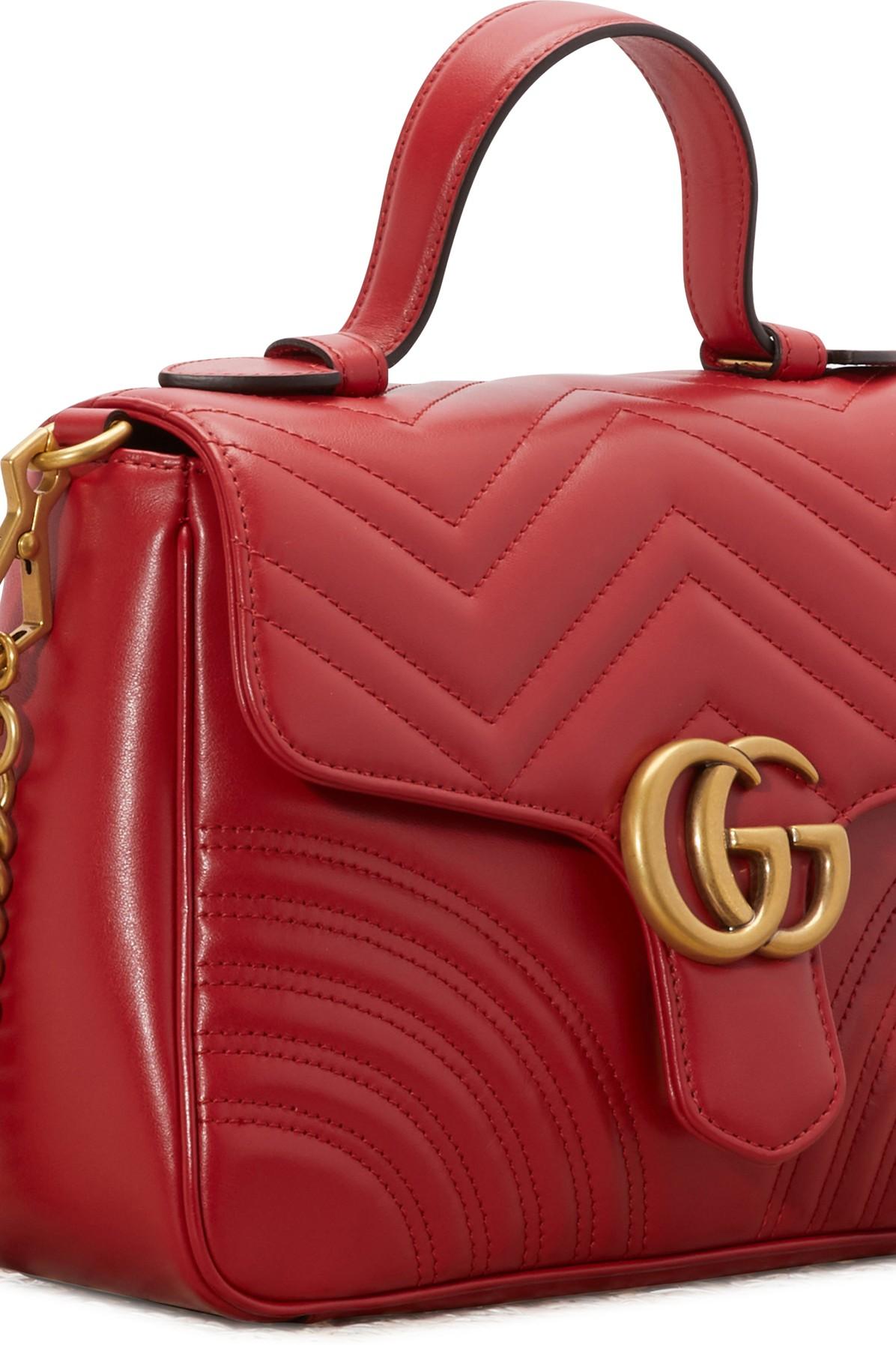 Gucci GG Marmont Top Handle Calfskin Small Red Leather Shoulder Bag -  MyDesignerly