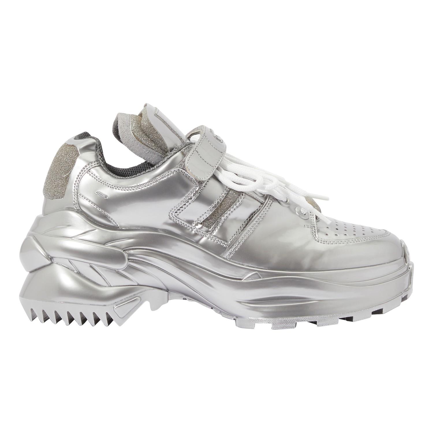 Maison Margiela Leather Retro Fit Sneakers in Silver (Metallic) - Save ...