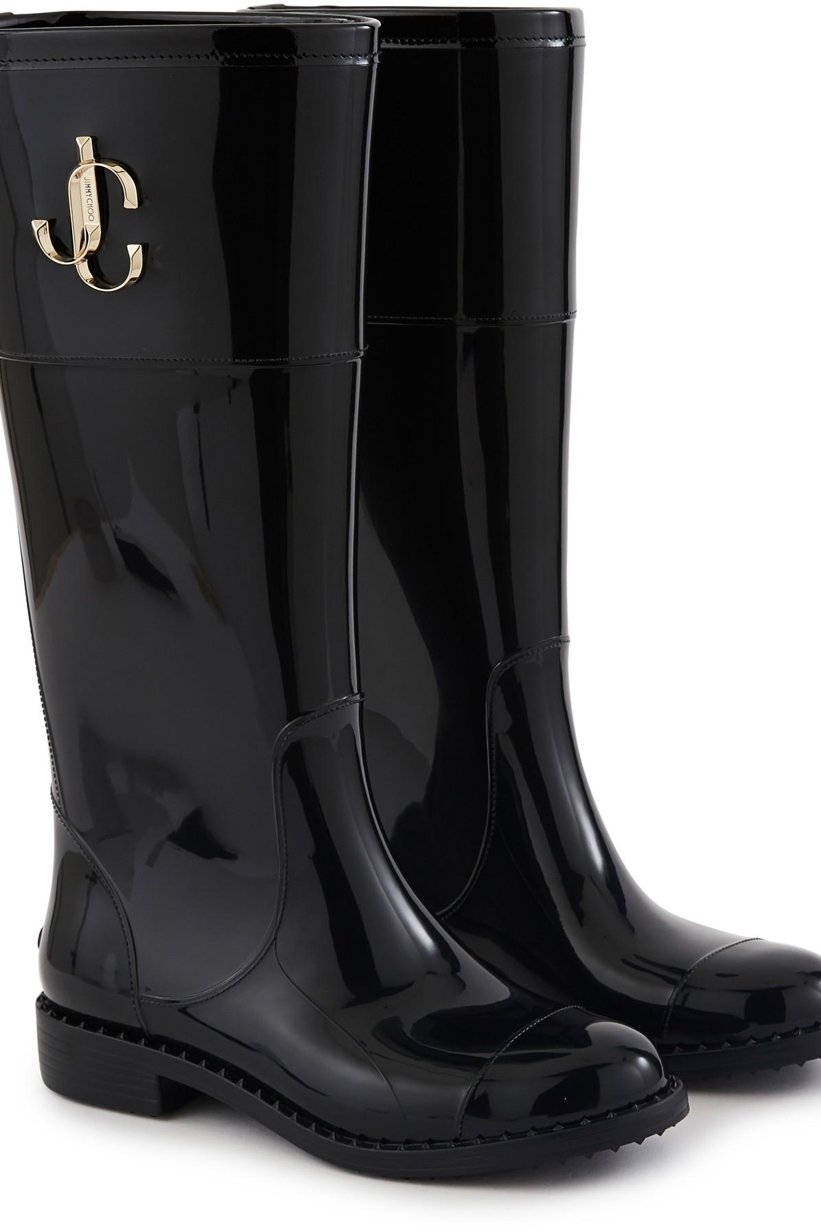 Jimmy Choo Leather Edith Jc Rain Boot in Black | Lyst