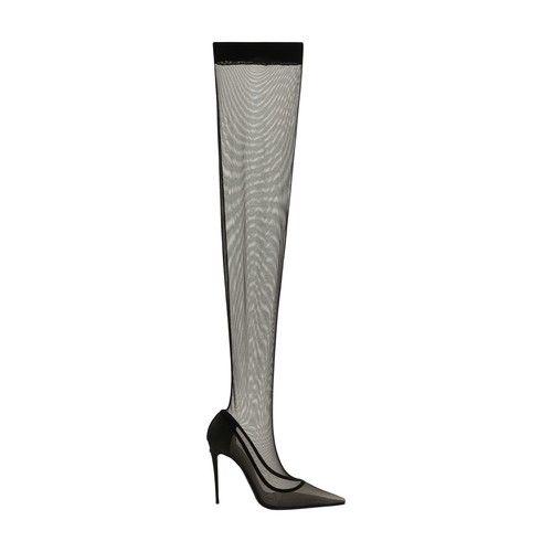 Dolce & Gabbana Stretch Tulle Thigh-high Boots in Black | Lyst