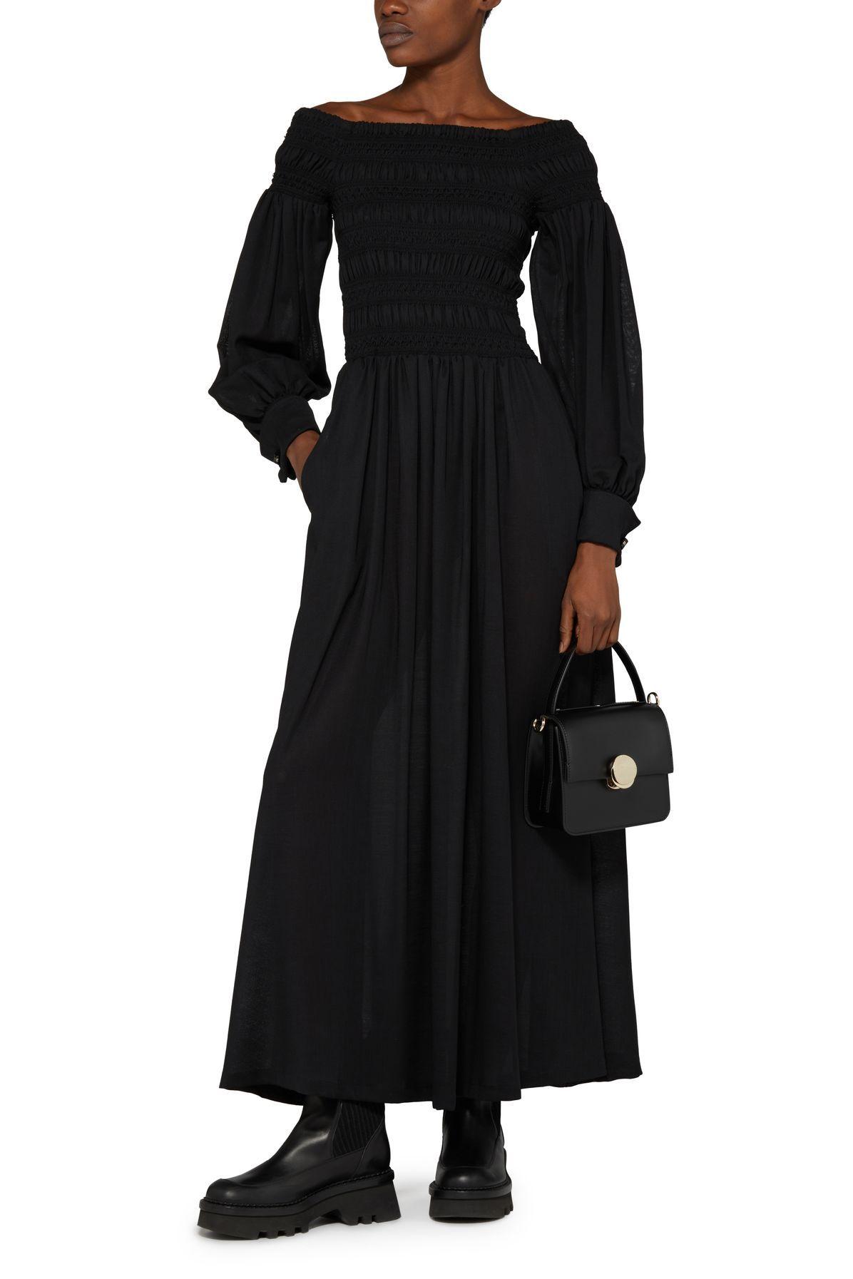 Max Mara Manu Off-Shoulder Virgin Wool Maxi Dress in Black
