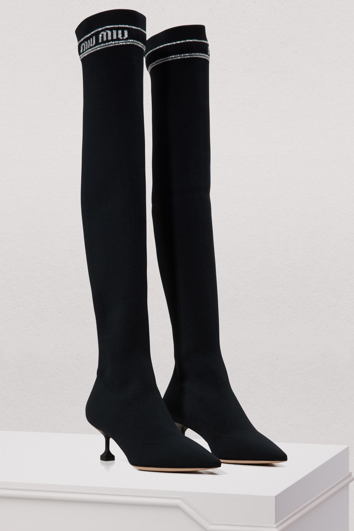 Miu Miu Miu Socks Over The Knee Boots in Black - Lyst