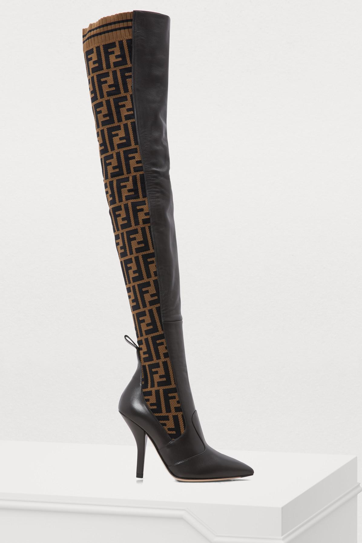 Fendi Rockoko Heeled Thigh-high Boots in Black | Lyst