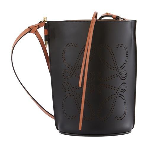 Loewe Gate Anagram-perforated Leather Bucket Bag In Black Tan