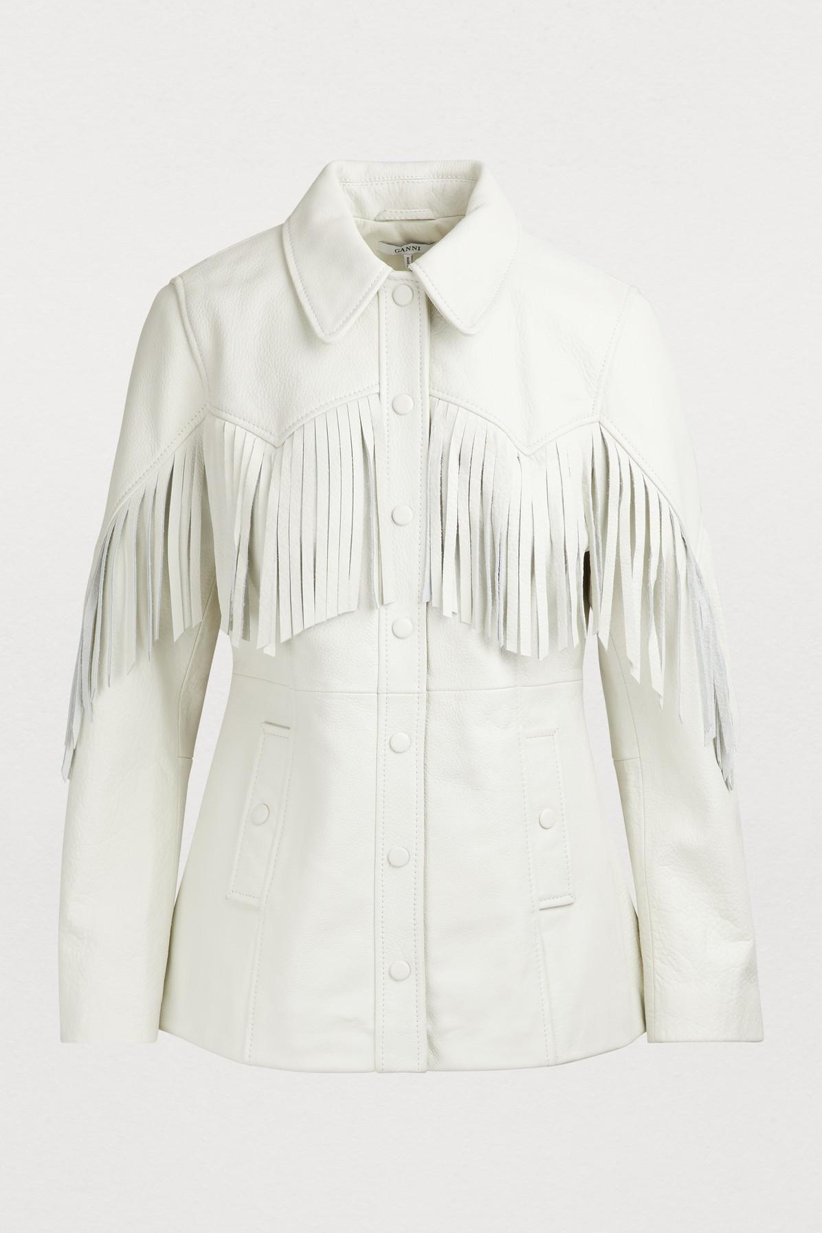 Ganni Angela Leather Jacket in White - Lyst