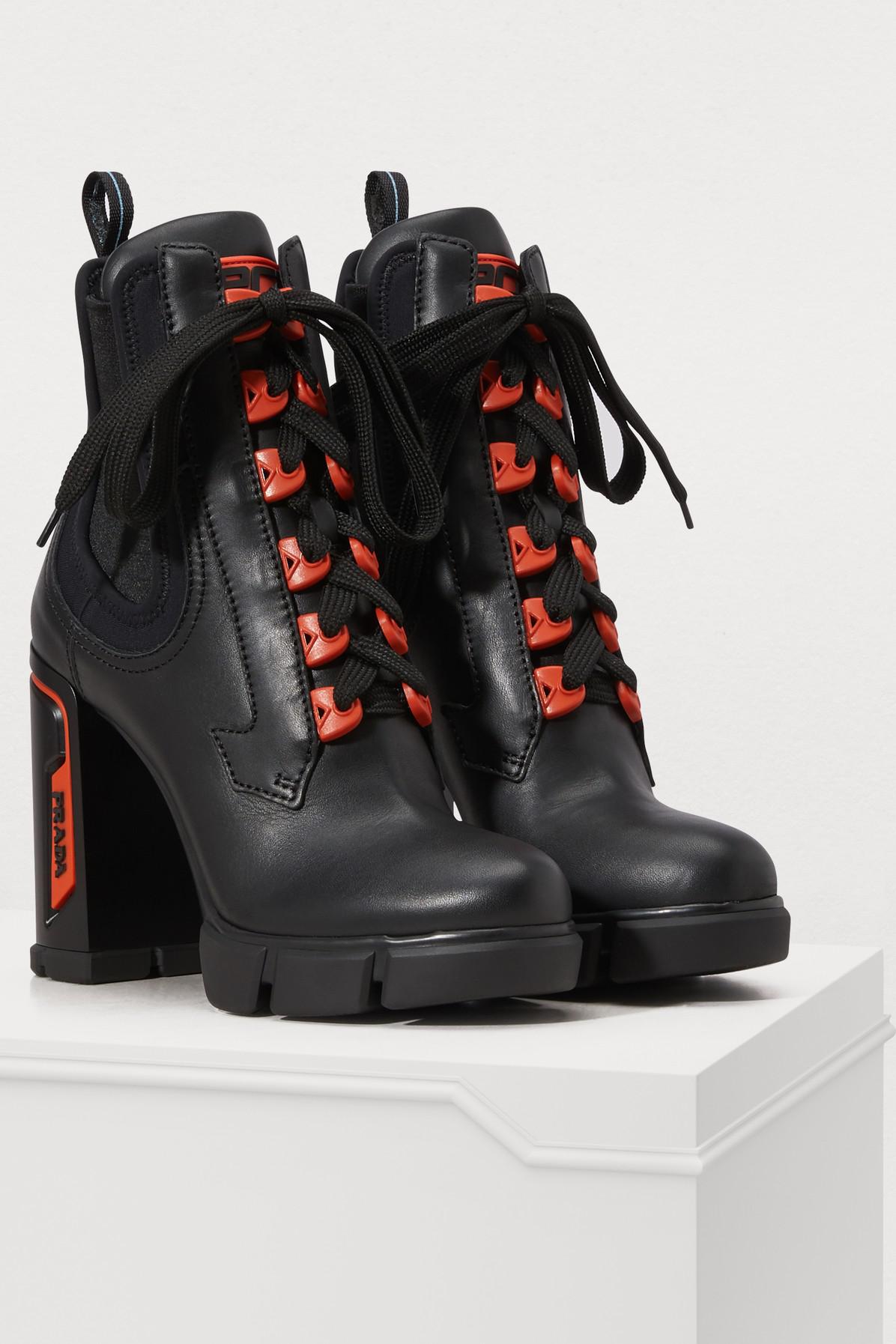 Prada Leather Ankle Boots in Black | Lyst