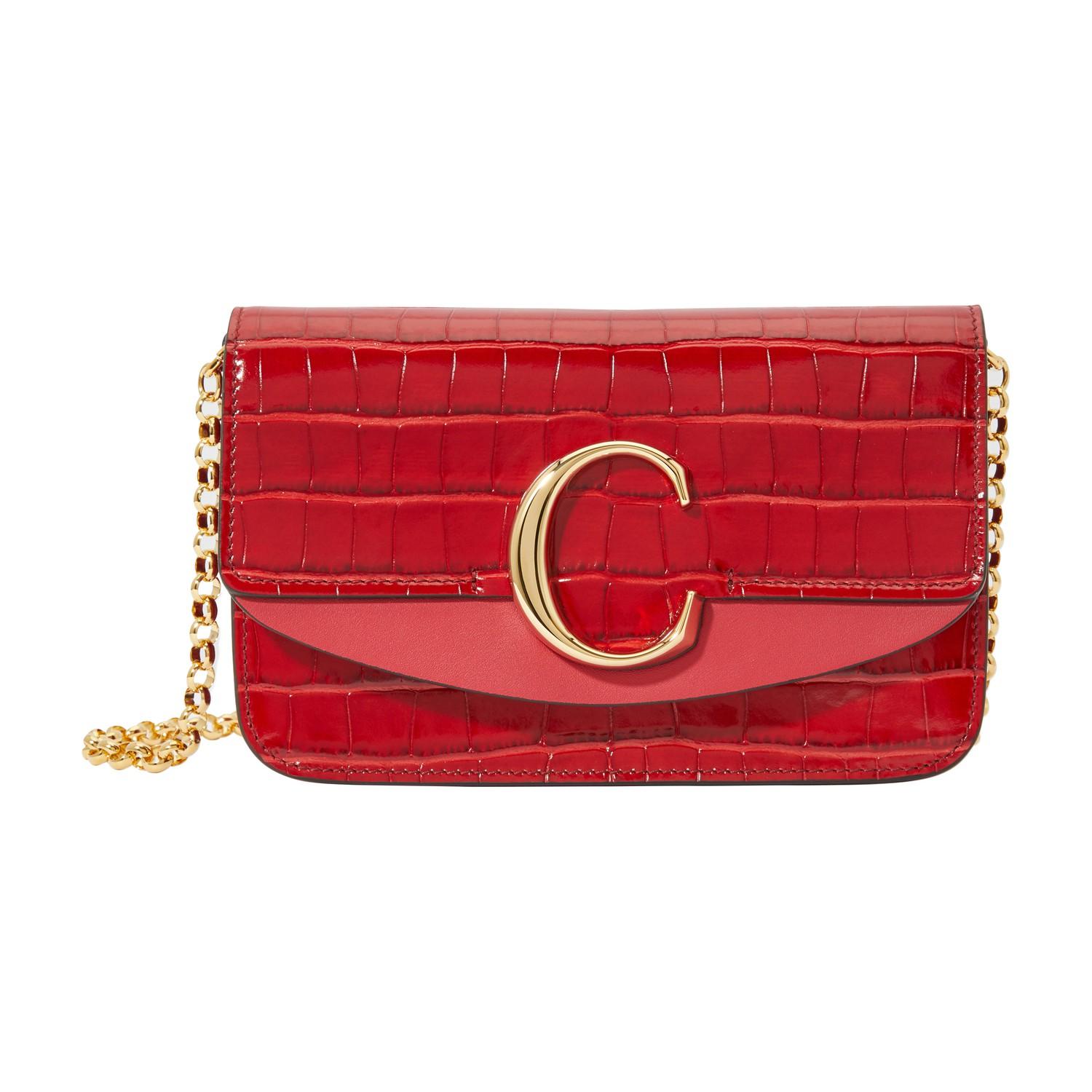 Chloé Leather C Crossbody Bag in Dusky Red (Red) - Lyst
