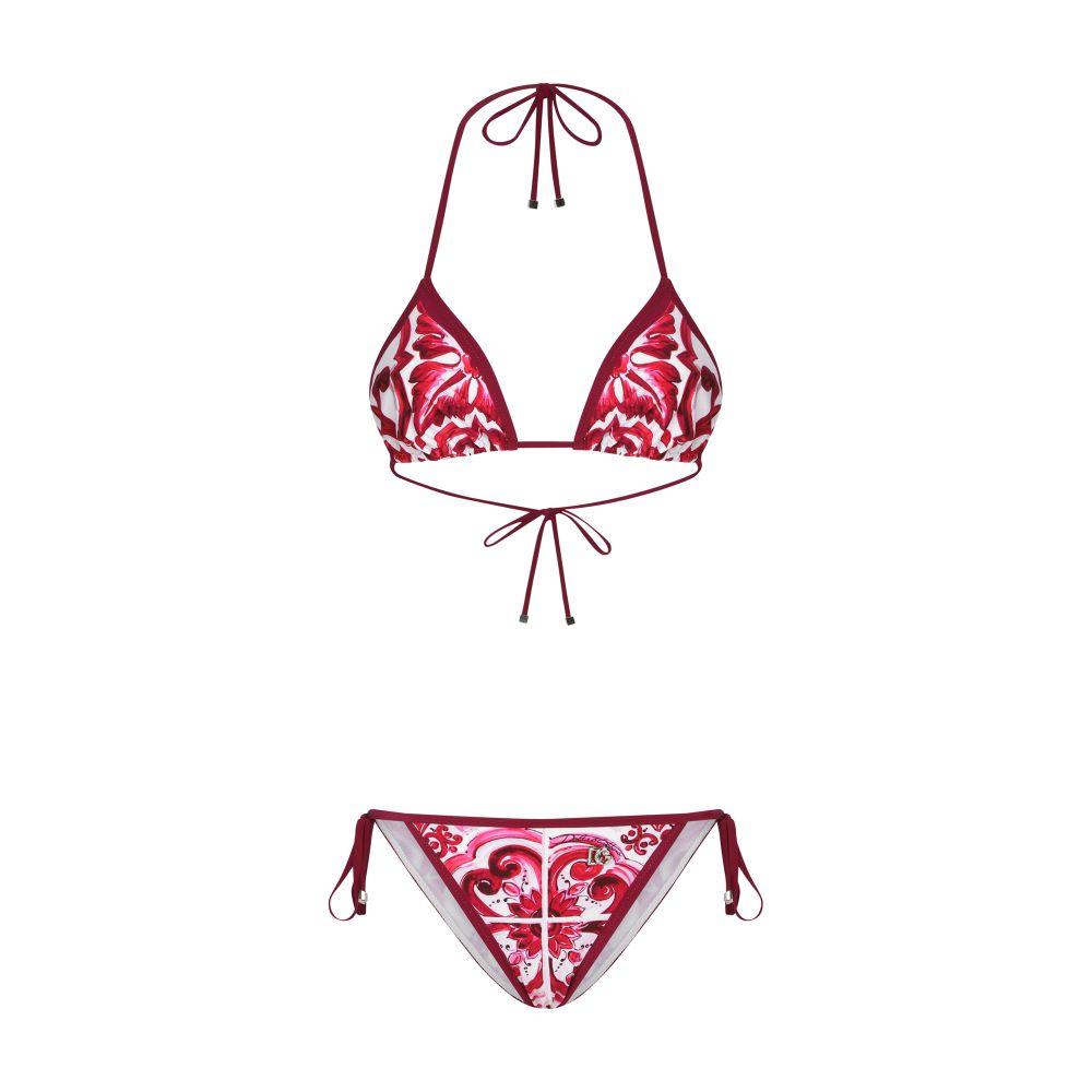 Dolce & Gabbana Majolica-Print Triangle Bikini in Yellow | Lyst