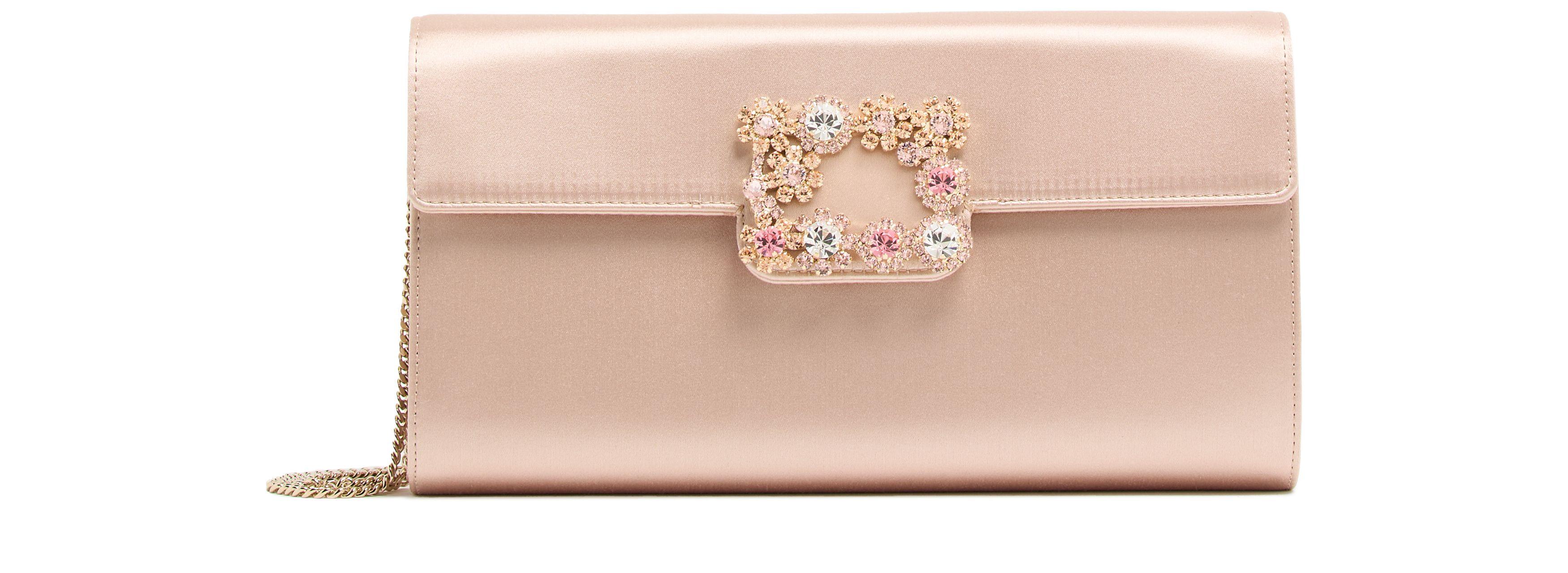 Roger Vivier Envelope Flap Flower Buckle Clutch Bag in Pink