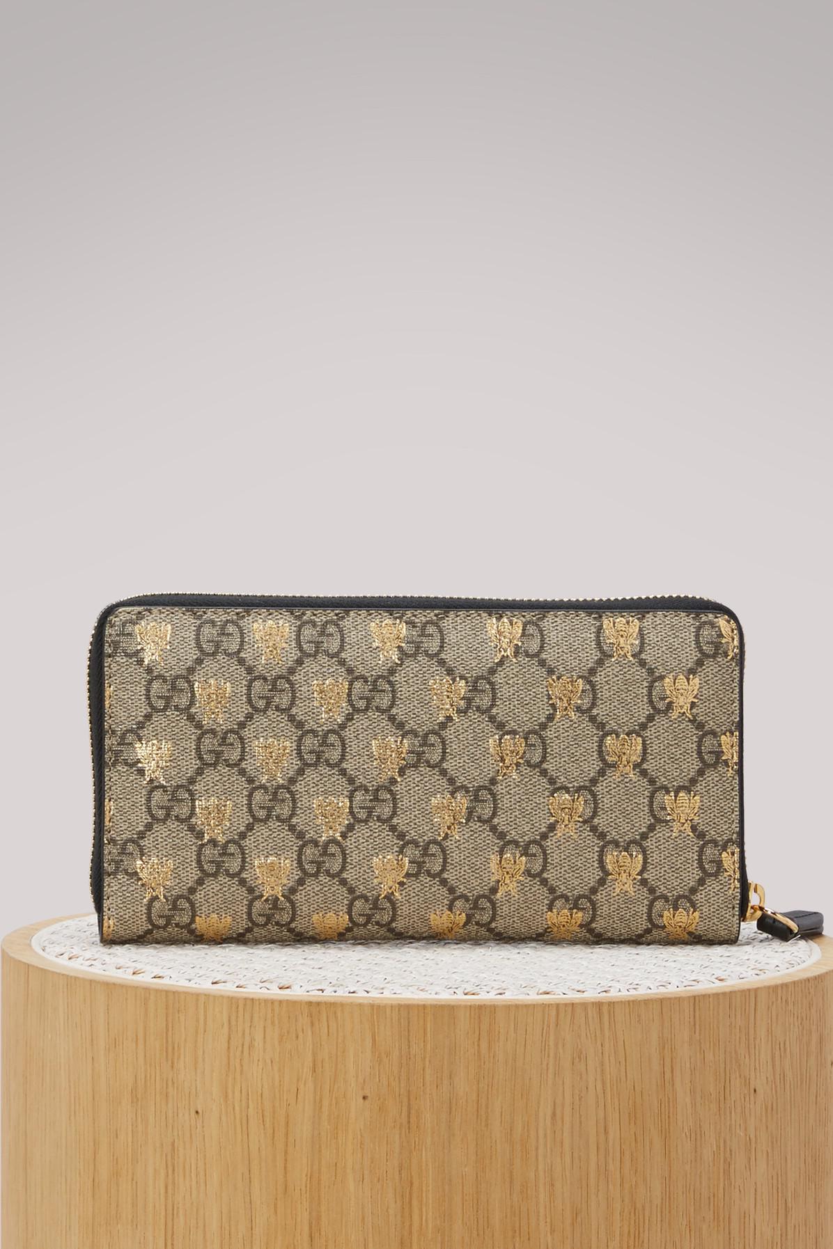 Gucci Gg Supreme Bees Zip Around Wallet 