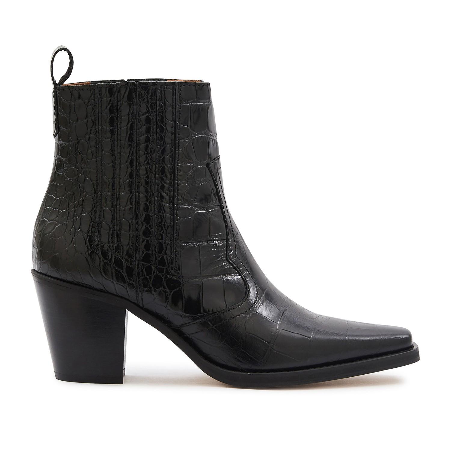 Ganni Denim Cowboy Ankle Boots in Black Lyst