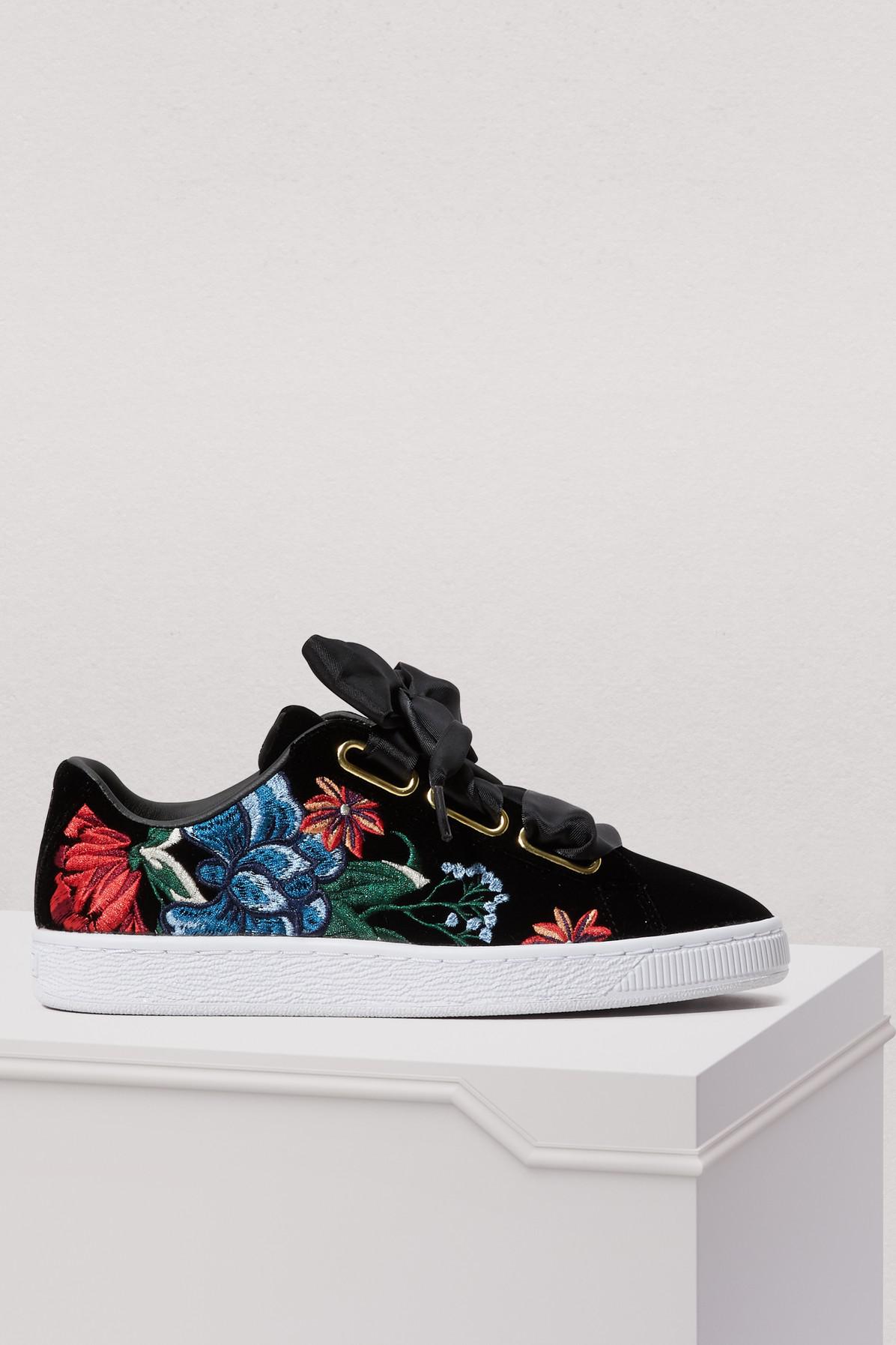 PUMA Embroidered Velvet Sneakers in Black | Lyst