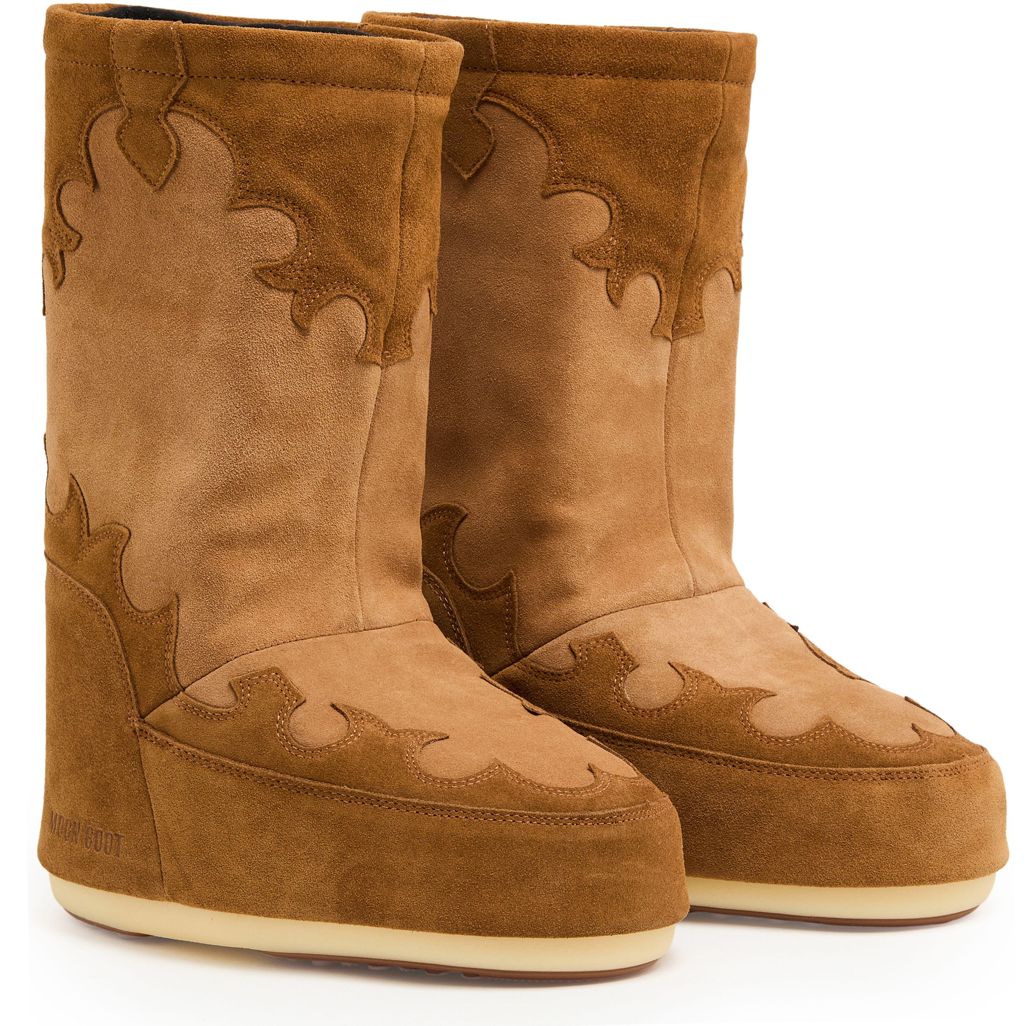 Moon Boot Icon Suede Embroidery Boots in Brown | Lyst