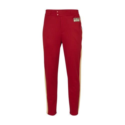 red jogging pants