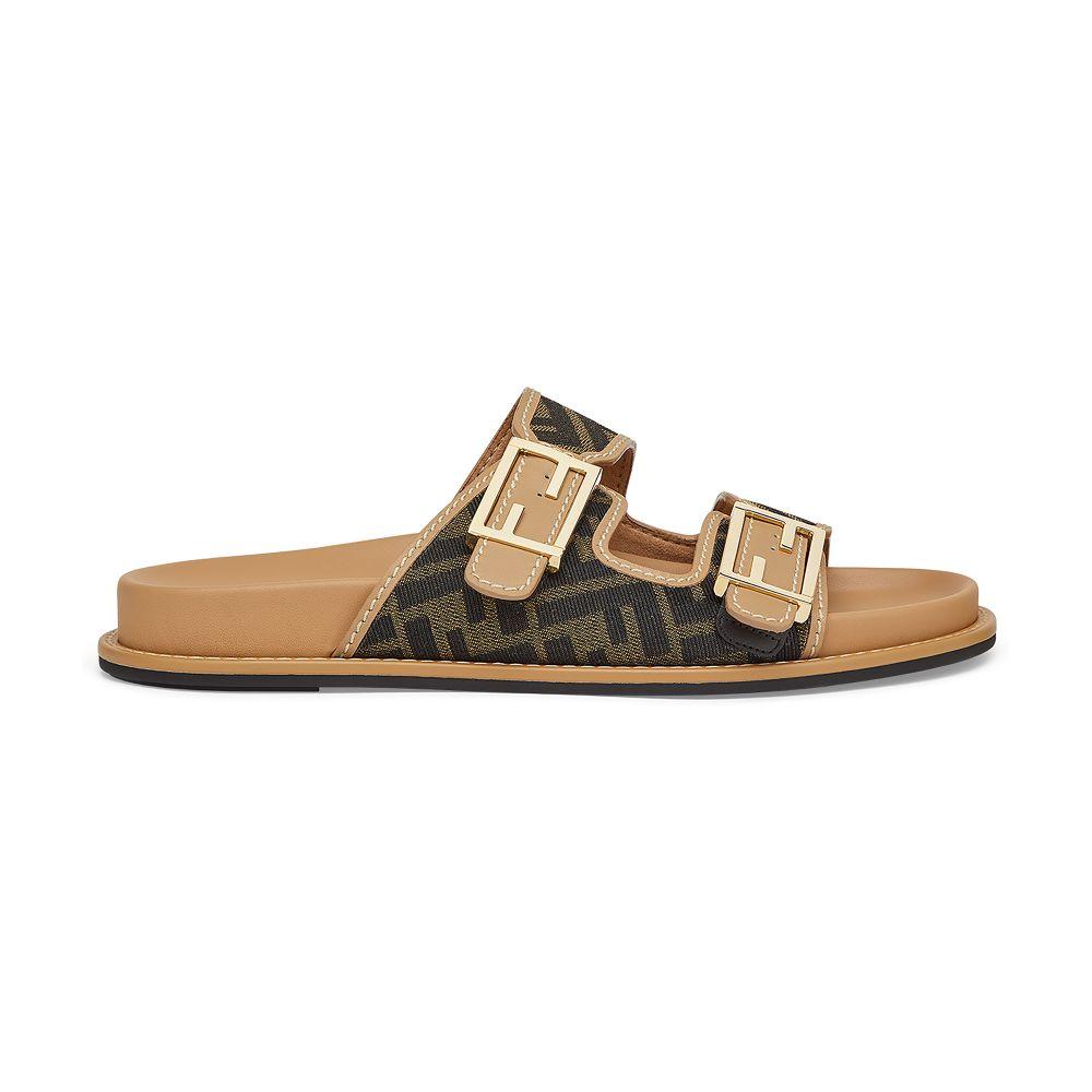 Fendi Logo Canvas Flat Sandals in Brown | Lyst UK