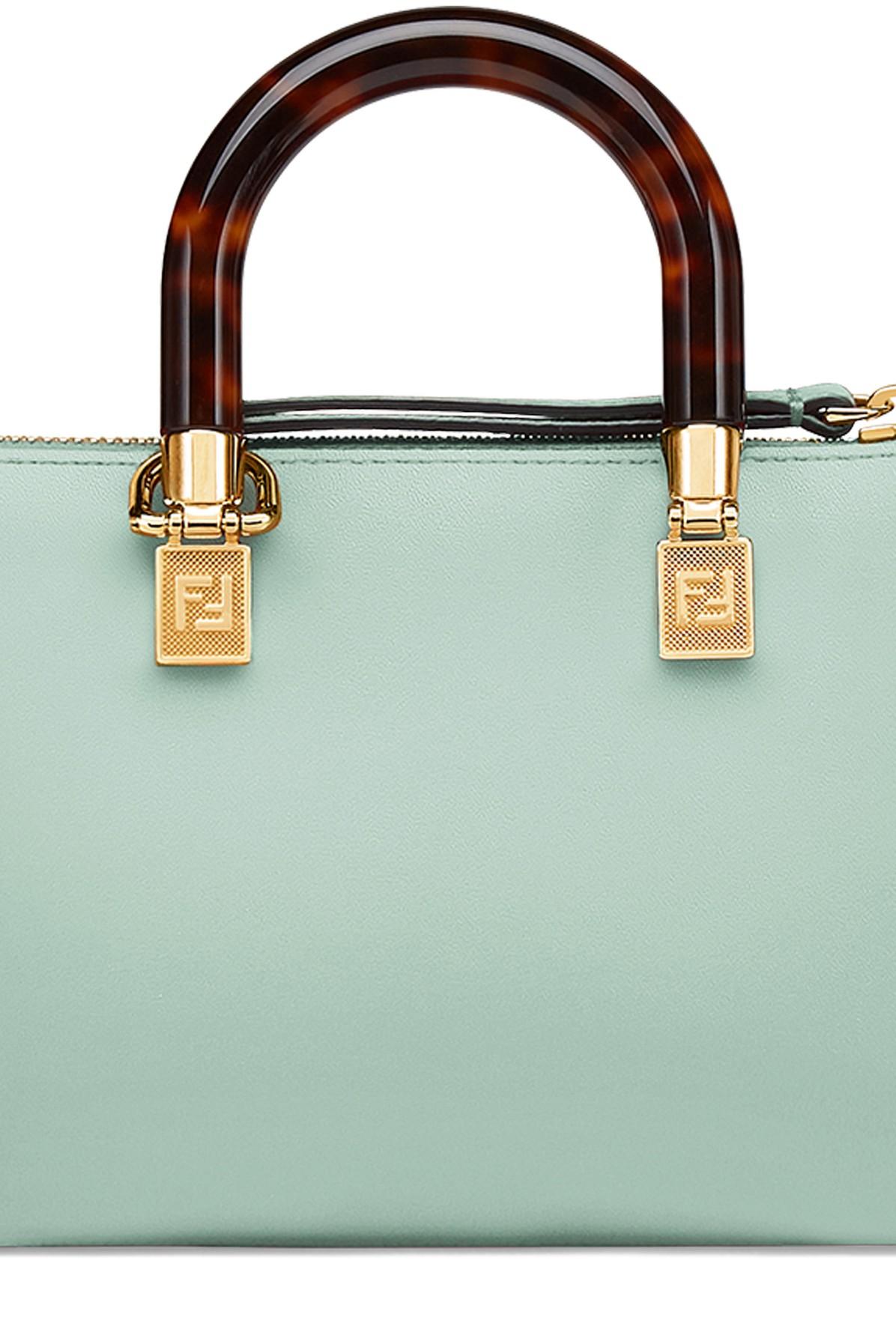 By The Way Mini - Light green canvas small Boston bag with Fendi Roma  embroidery