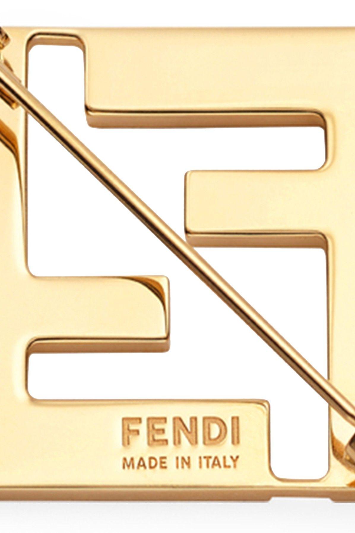 Fendi Two-tone Ff Brooch in White | Lyst