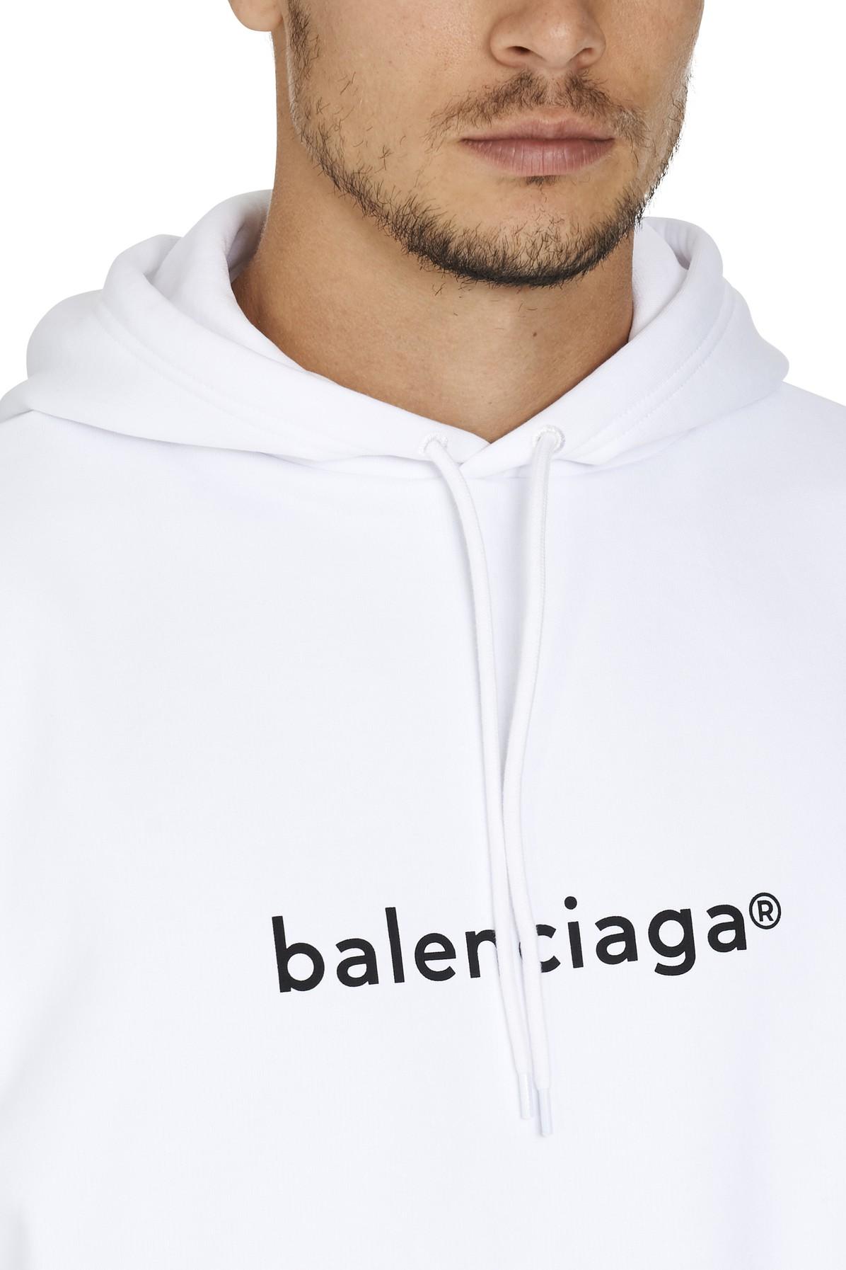Balenciaga New Copyright Cotton Logo Hoodie in White & Black 