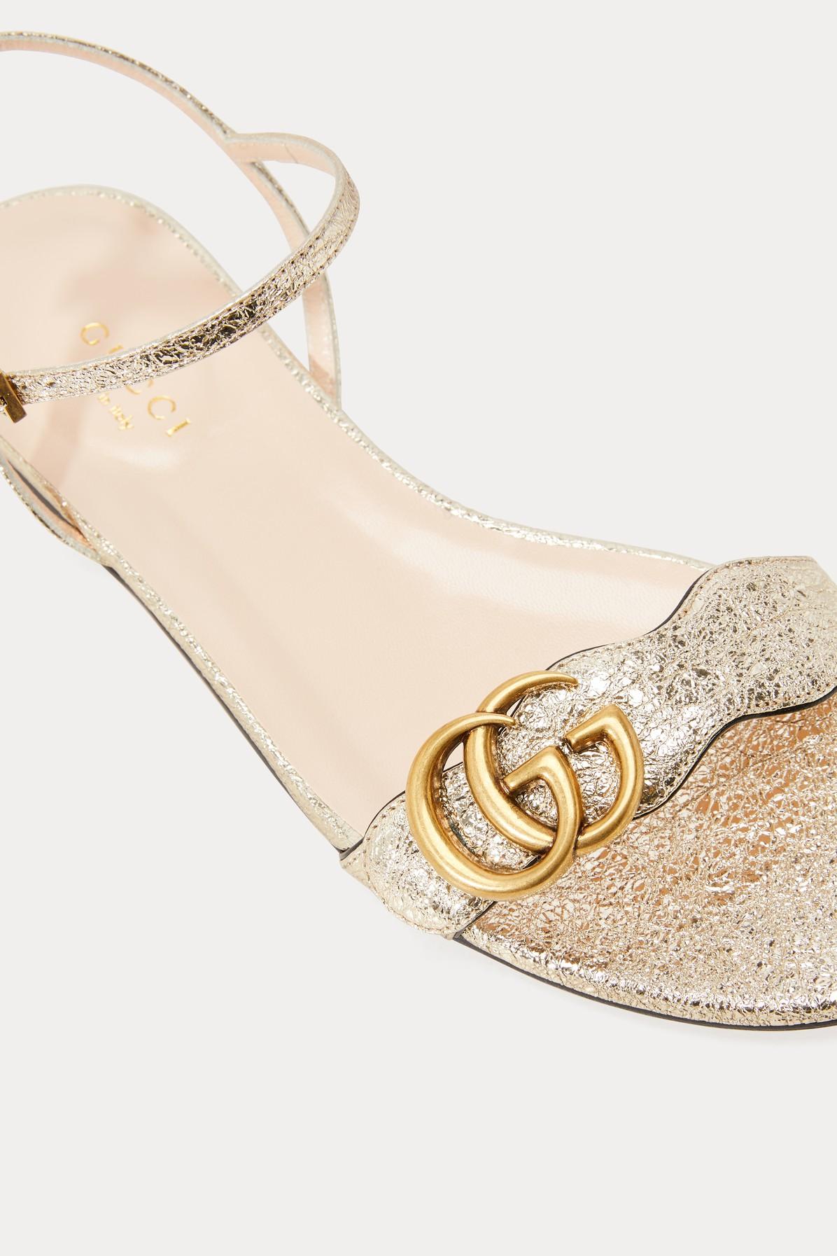 Gucci Leather GG Marmont Sandals in Gold (Metallic) - Lyst