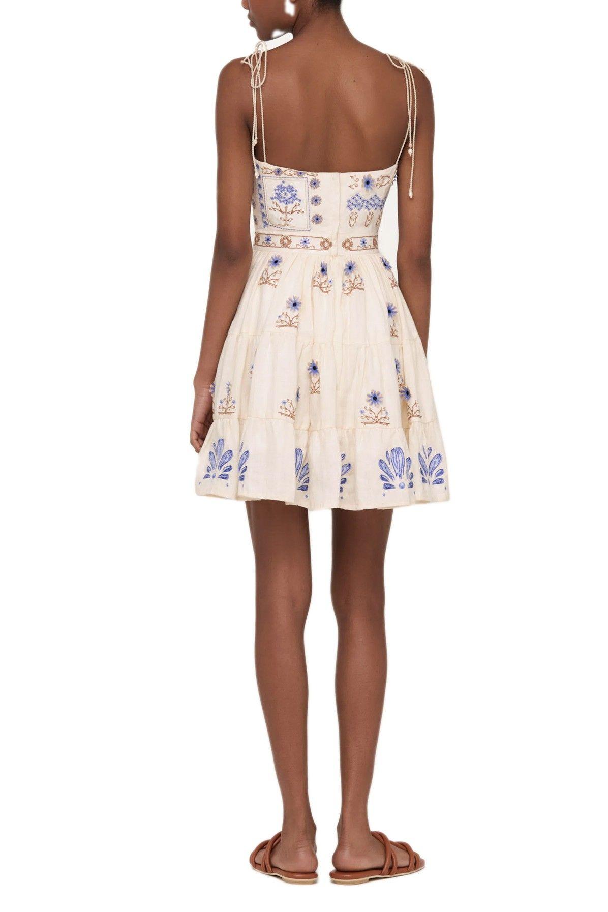 chinese dress ladies Patbo Aquamist Floral Embroidered Linen Mini Dress main image 0