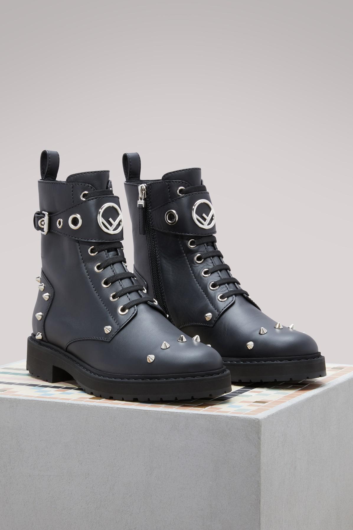 Fendi Leather Biker Boots in Nero (Black) Lyst