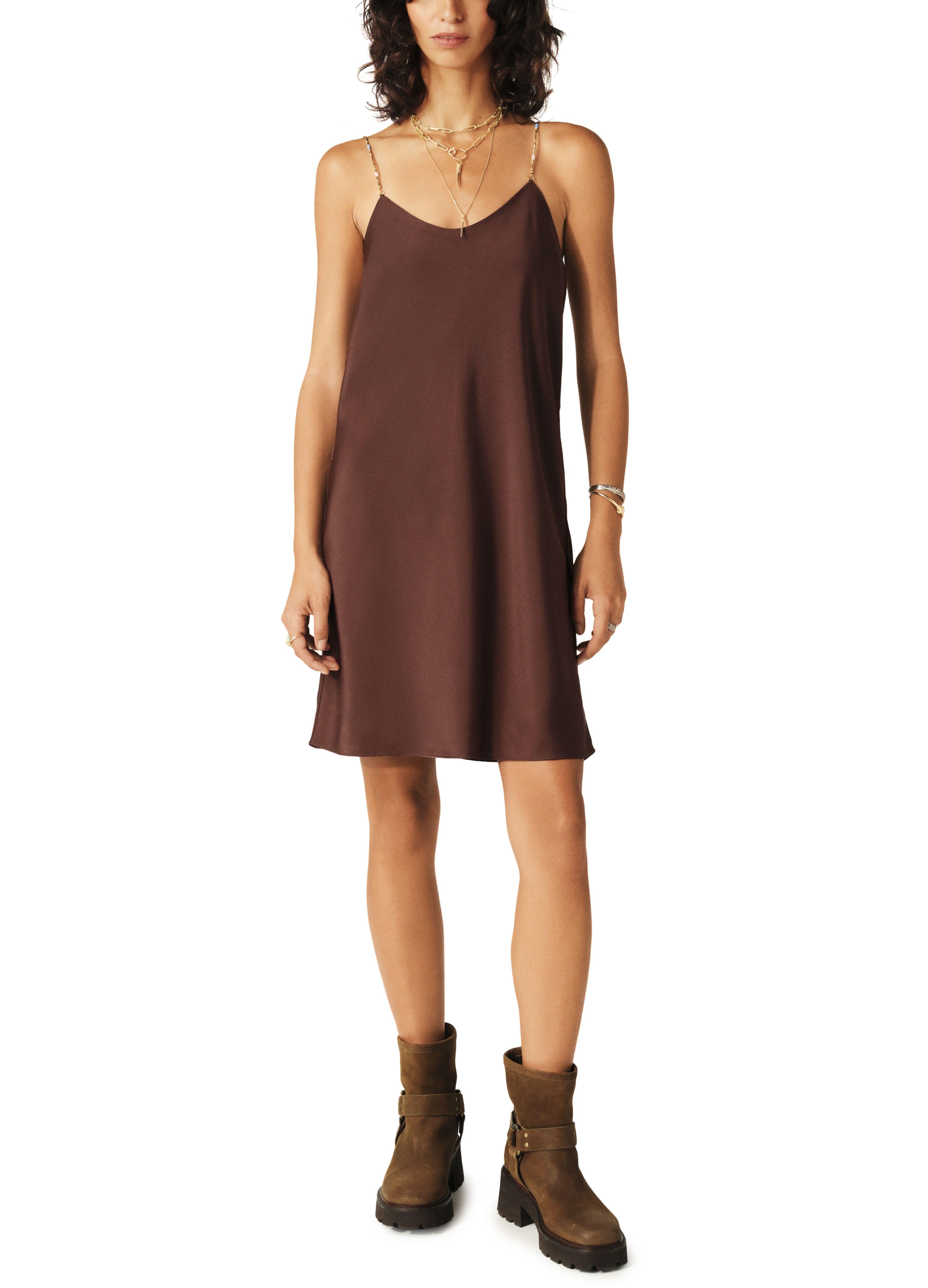 Ba&sh Beaded Spaghetti-Strap Mini Dress in Brown Lyst