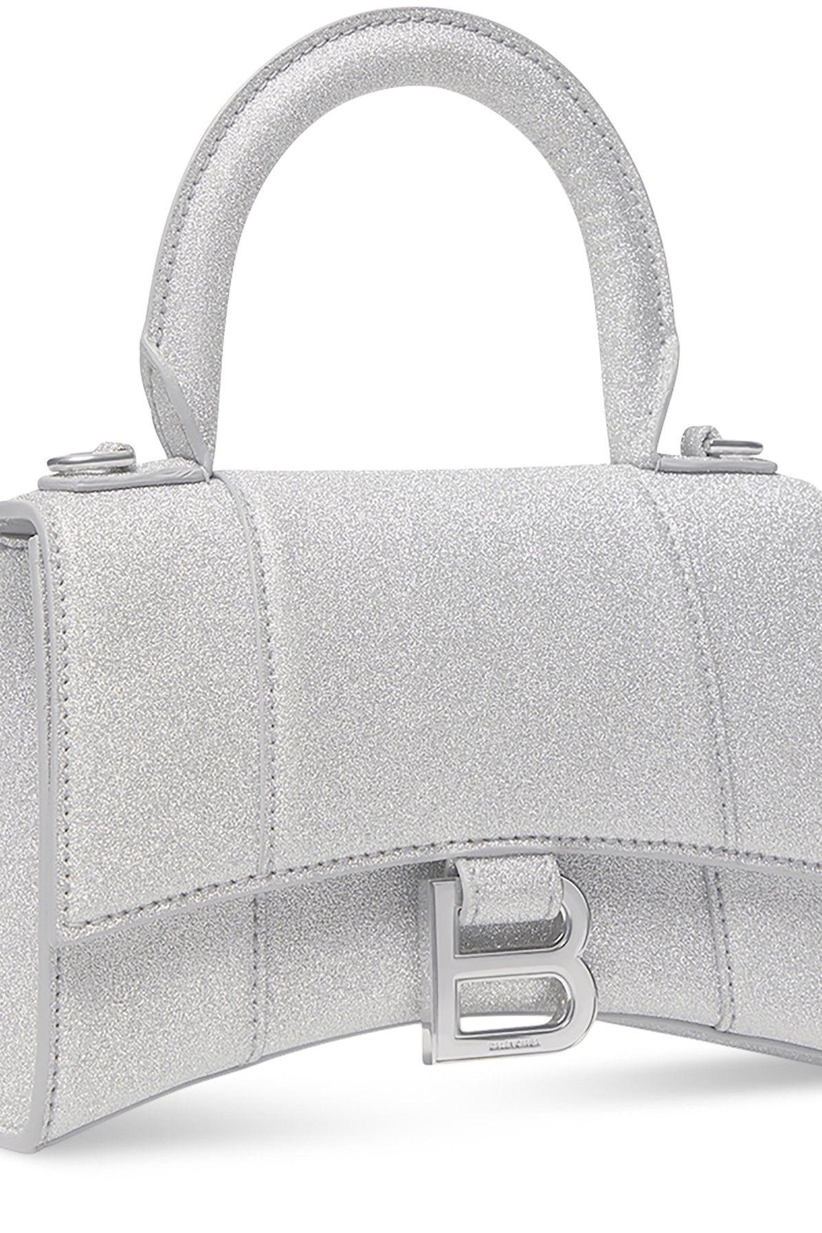 Balenciaga Hourglass Top Handle Bag XS Sparking Material Gray in Polyester  with Aged Siilver-tone - US